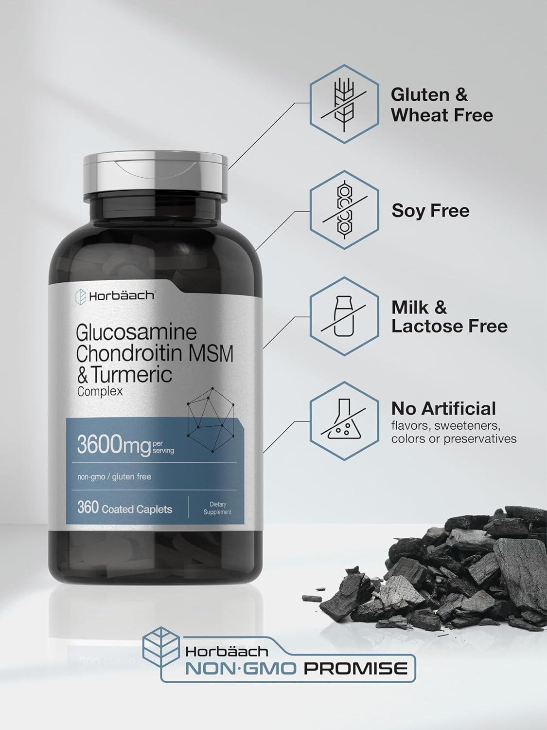 Horbäach Glucosamine Chondroitin MSM | 3600 mg | 360 Caplets | Advanced Formula with Turmeric | Non-GMO, Gluten Free - Image 5