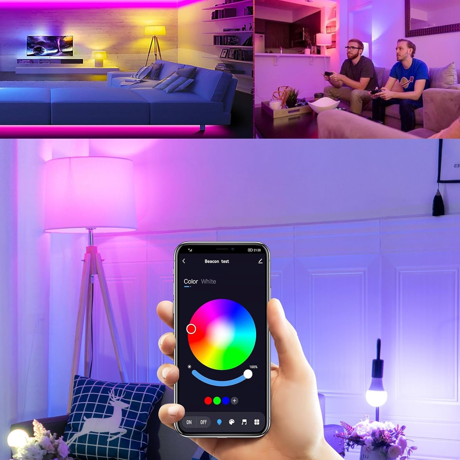 Smart Light Bulbs,Bluetooth Color Changing Light Bulbs That Work with tuya APP, RGB Warm Light A19 9W E27 800LM LED Light Bulb,Music Sync,Dimmable 16 Million Colours RGB Light Bulbs - Image 8
