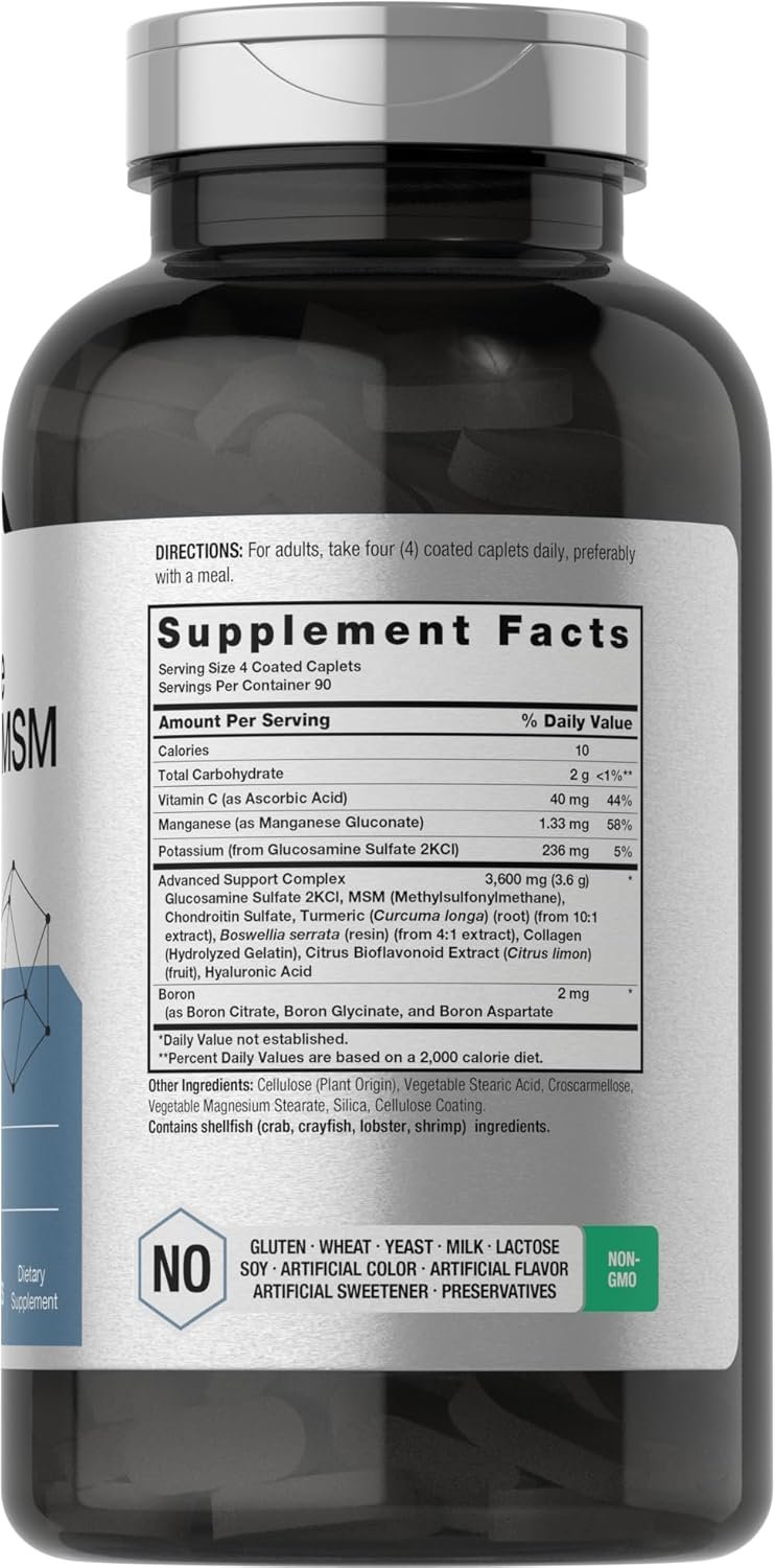 Horbäach Glucosamine Chondroitin MSM | 3600 mg | 360 Caplets | Advanced Formula with Turmeric | Non-GMO, Gluten Free - Image 3