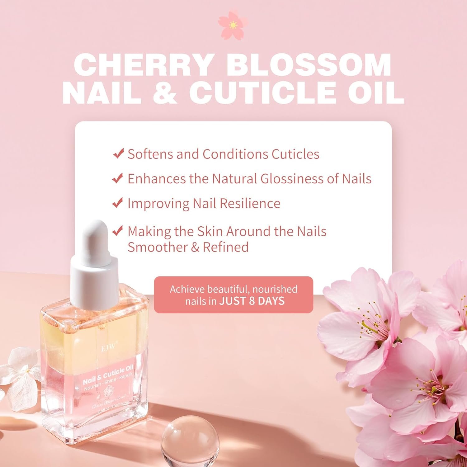 Cherry Blossom Nail & Cuticle Oil - Ultimate Hydration, Repair with Real Cherry Blossom Extract - Paraben-Free, Vegan & Cruelty-Free - 0.5 fl. oz - Image 7