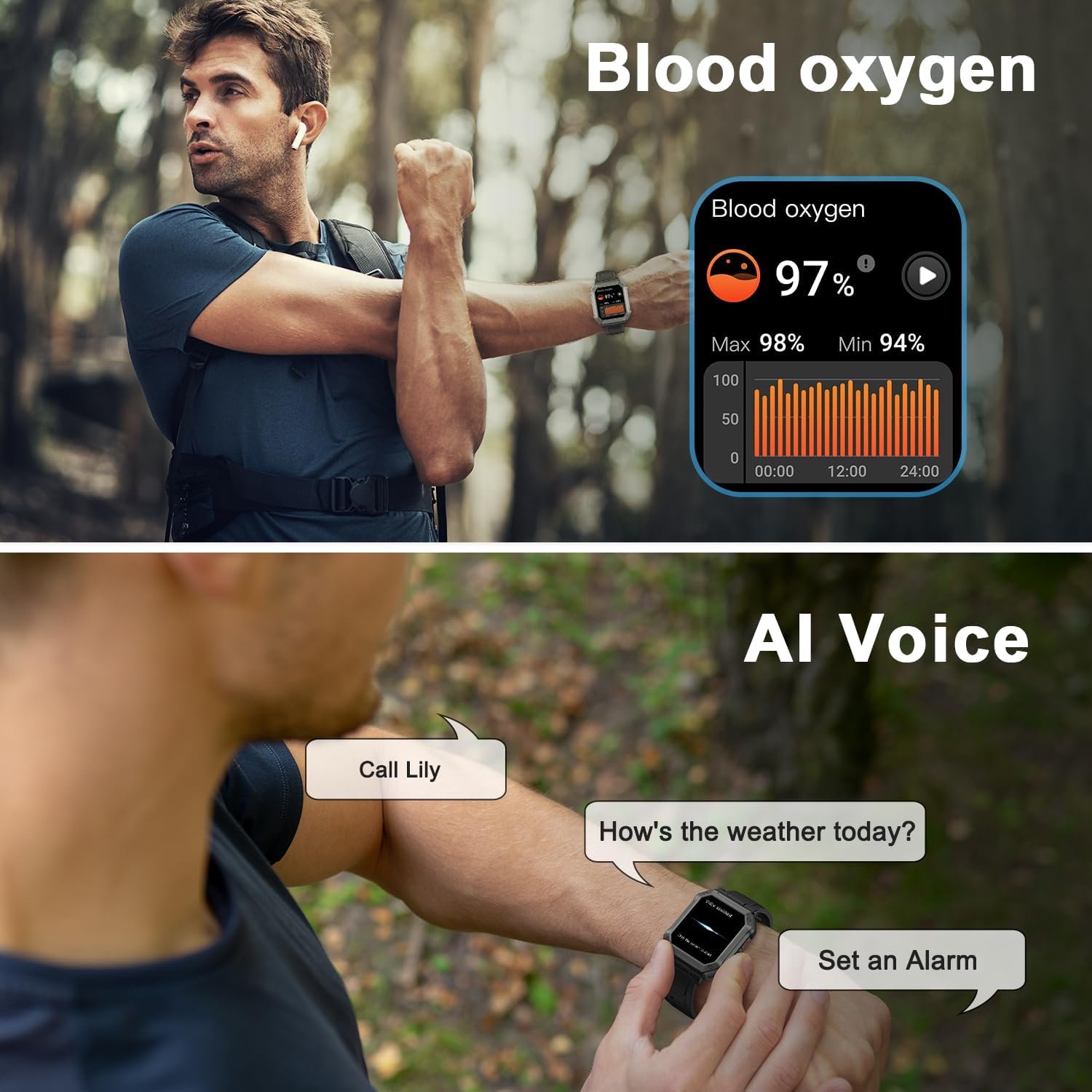 Smart Watch for Men Fitness Tracker: Military Smart Watches for Men Digital Mens Watches Make/Answer Call Running Waterproof Smartwatch Android Phones iPhone Samsung Compatible Heart Rate Monitor - Image 8