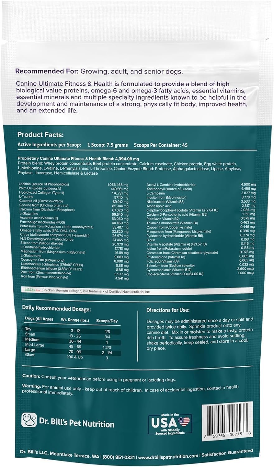 Dr. Bill’s Canine Ultimate Fitness & Health Vitamins for Dogs | Multivitamin for Dogs w/Coenzyme Q-10, Vitamin E, Vitamin D-3, Biotin, Folic Acid, Hyaluronic Acid Dog Vitamins and Supplements 340g - Image 6
