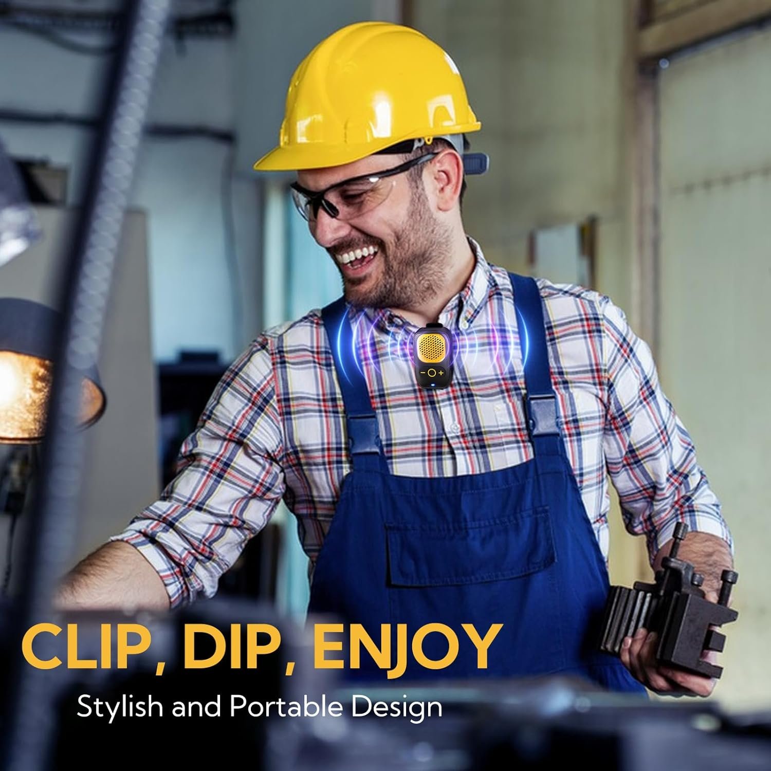 Wearable Bluetooth Speaker - 30H Working Time Clip-On Wireless Jobsite Pro Water-Resistant Portable Speaker — Built-in Mic for Hands-Free Music and Calls, Yellow (Non-Magnetic) - Image 3