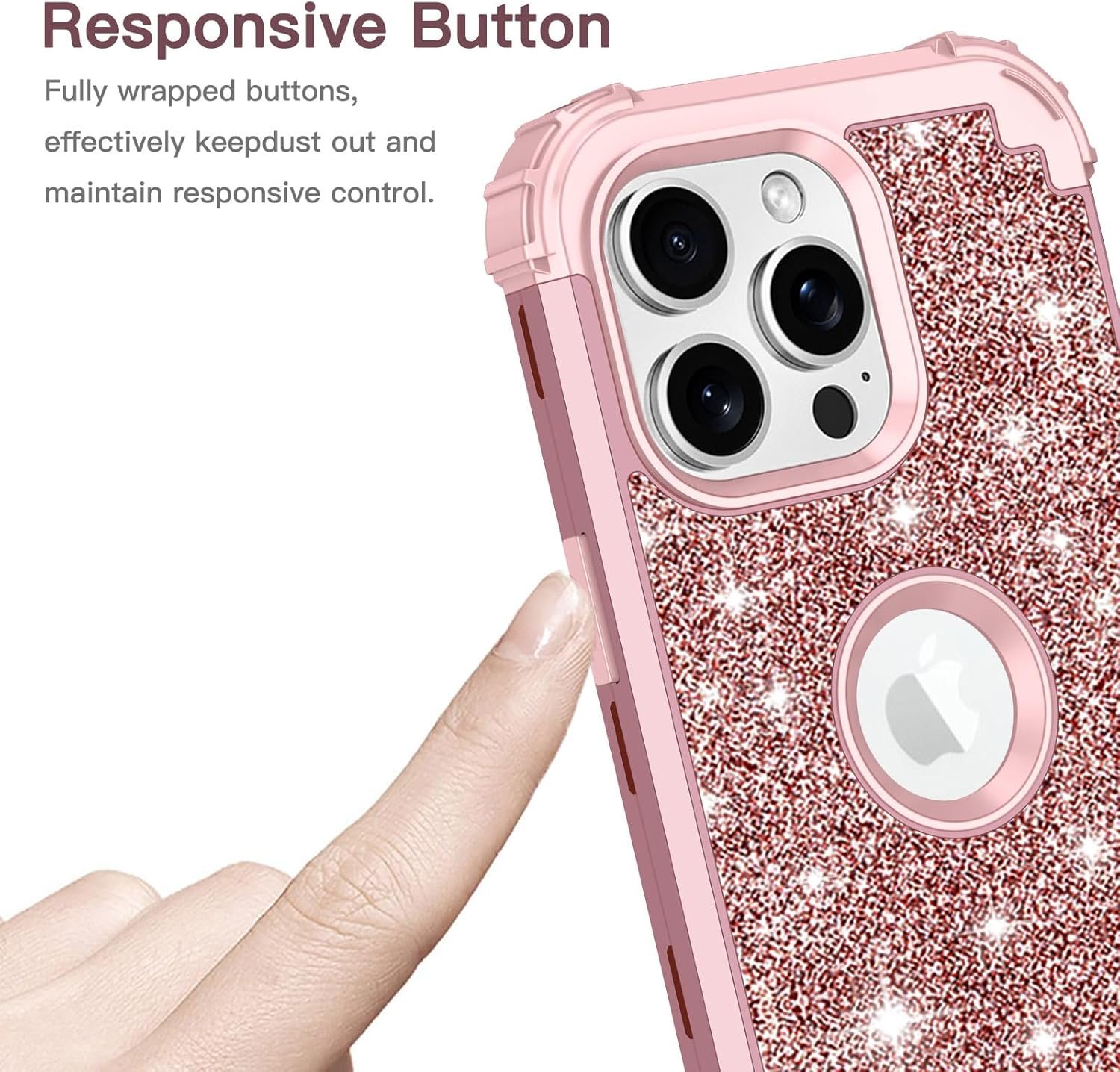 LONTECT for iPhone 15 Pro Max Case Glitter Sparkly Bling 3 in 1 Shockproof Heavy Duty Full Body Sturdy Protective Case for Apple iPhone 15 Pro Max with 2 Screen Protector+2 Camera Protector,Rose Gold - Image 8