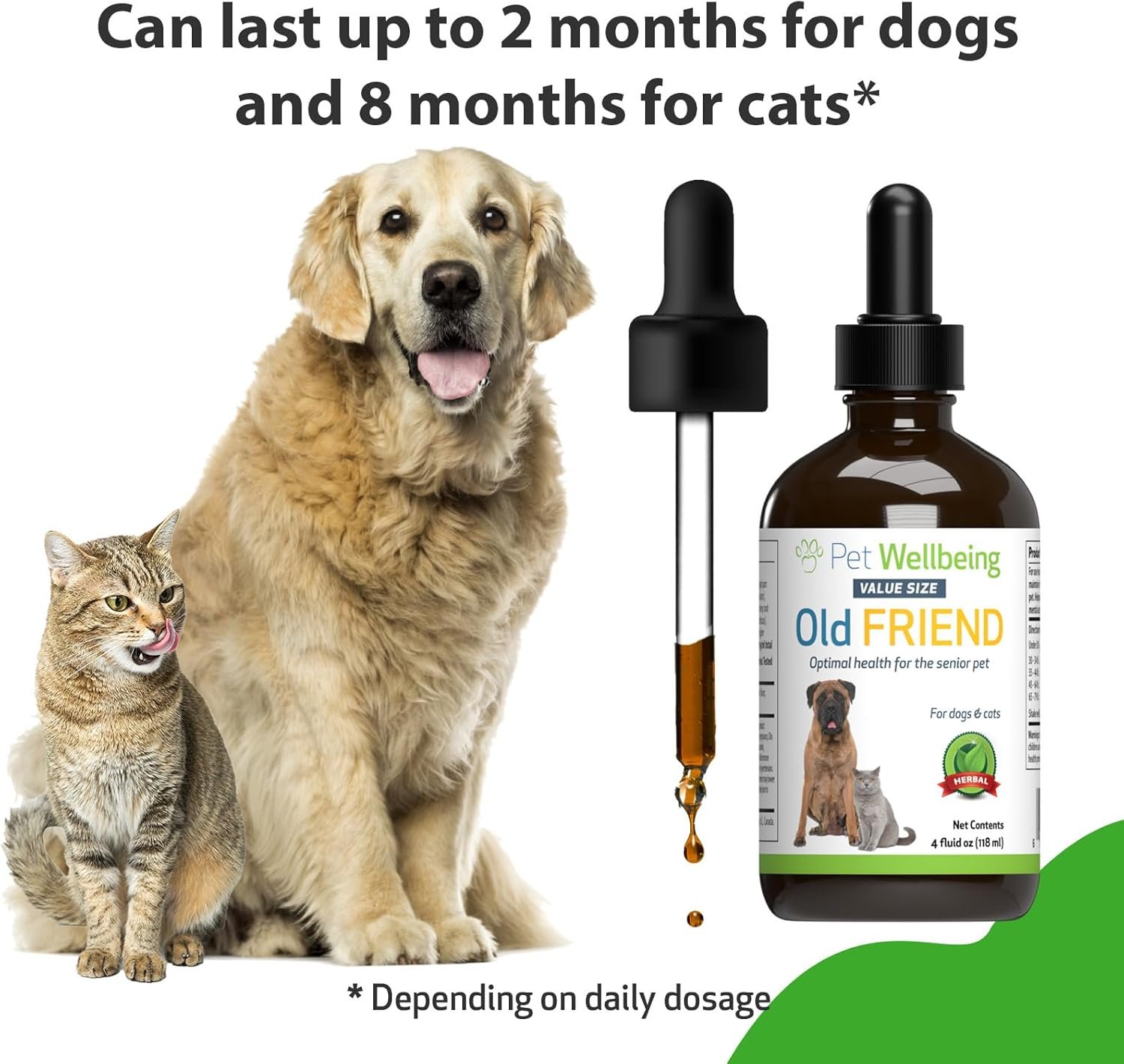 Pet Wellbeing Old Friend for Senior Dogs & Cats - Vet-Formulated - Aging Immune System & Joint Mobility Support in Older Pets - Natural Herbal Supplement 4 oz (118 ml) - Image 8