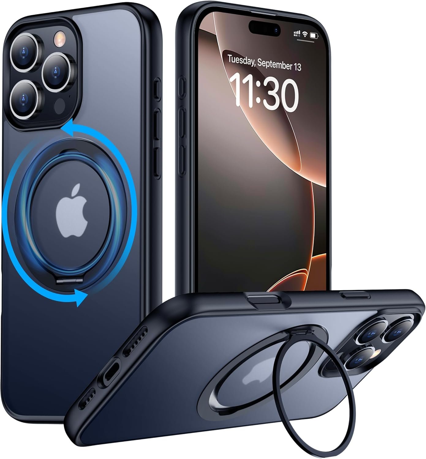 Temdan Designed for iPhone 16 Pro Max Case, 360°Rotatable Ring Stand Case Matte Skin Feeling Compatible with MagSafe Military-Grade Protection Magnetic Kickstand Case 6.9 inch -Matte Black - Image 2