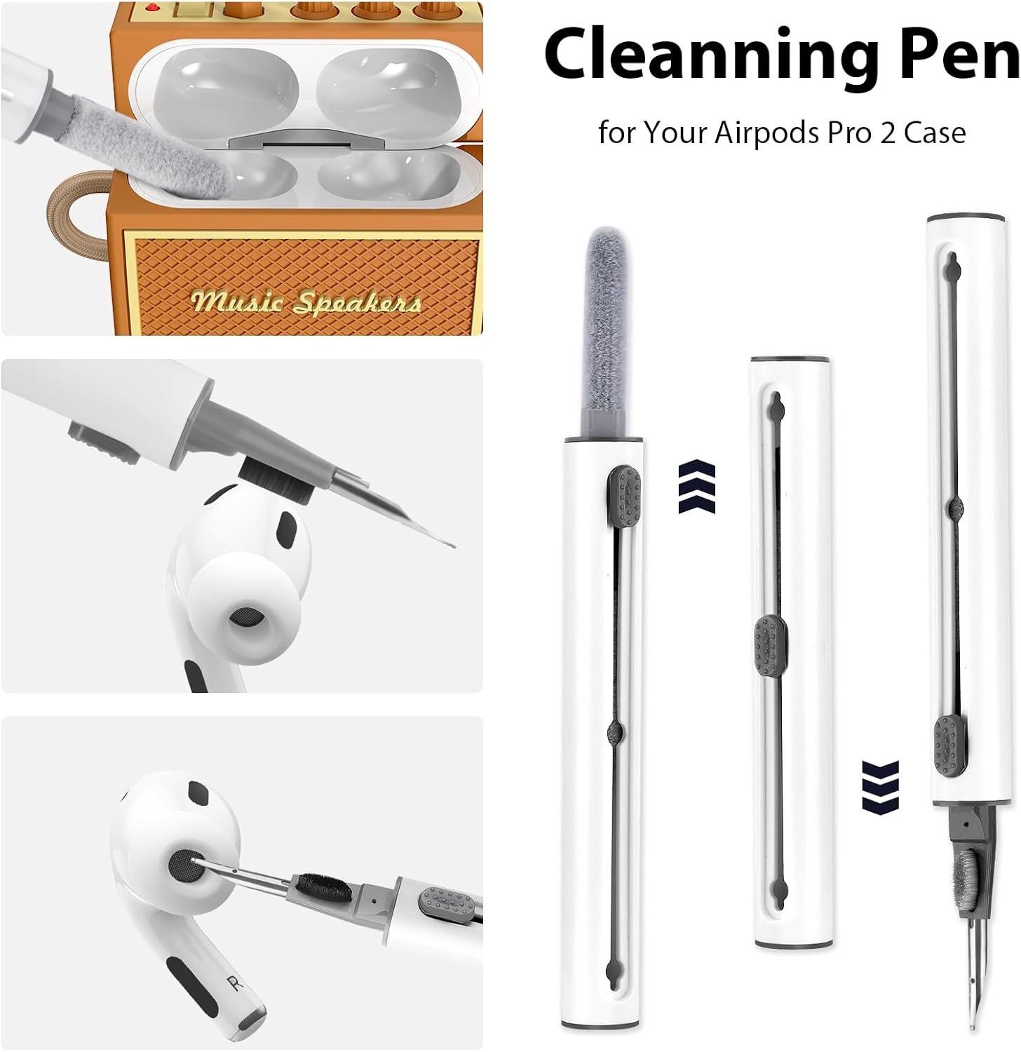 AirPods Pro 2nd Generation Case Cover with Cleaner Kit, Airpod pro case Guitar amp Retro Audio Design Soft Silicone Protective Cover for AirPods Pro 2 Case with Lanyard (2023/2022) Brown - Image 5