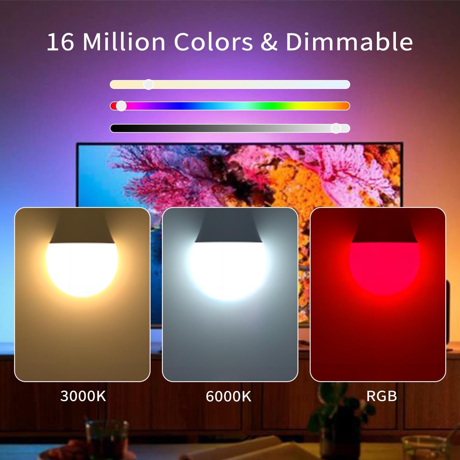 Bluetooth Tuya Smart Life App Light Bulb, A19 E26 LED Bulbs Dimmable and CCT + Full RGB Color Changing Lighting Bulbs 800LM 60W Equivalent 1 Pack(Don't Support WiFi/Alexa) - Image 6