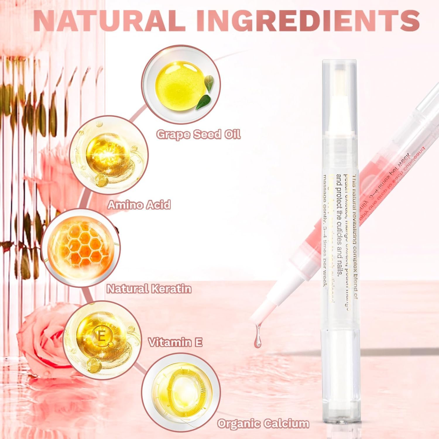 Meschett 2PCS Cuticle Oil Pens for Nail Care,Cuticle Revitalizer Oil Pen with Soft Brush,Cuticle Oil to Prevent Nail Cracking and Dry (Lily & Rose Flavor) - Image 4