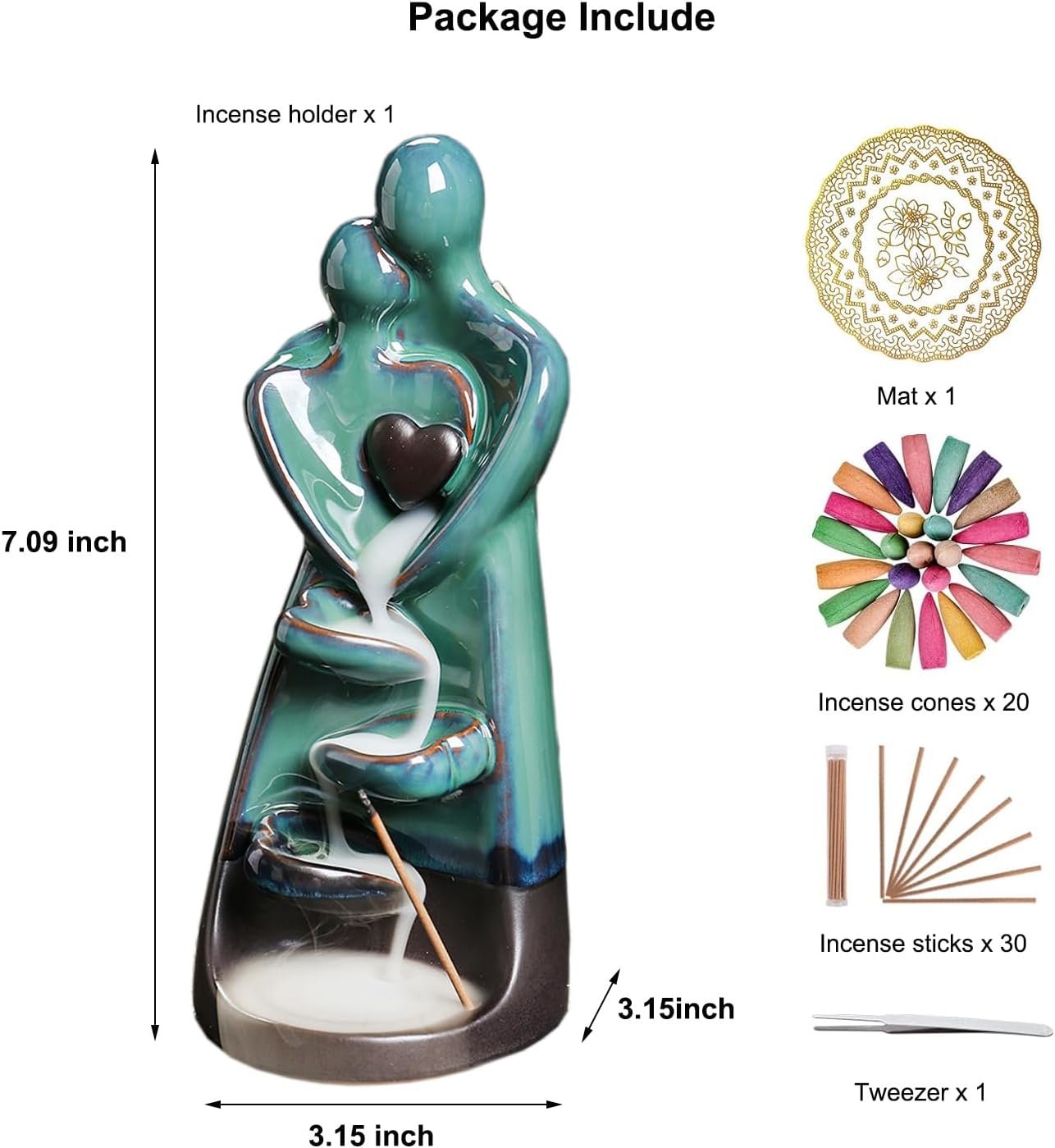 Ceramic Incense Holder, Creative Incense Waterfall Ornament, Backflow Incense Burner with 20 Backflow Incense Cones + 30 Incense Sticks, Zen Garden Yoga Meditation Home Decor - Image 4