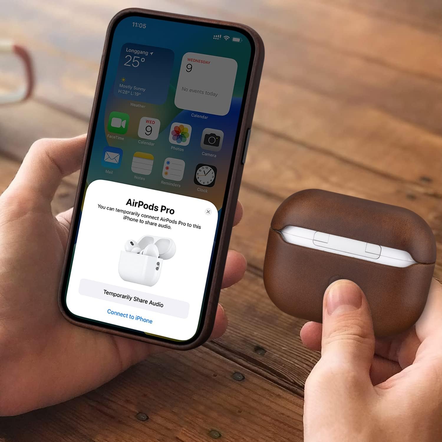 MAOGOAM for AirPods Pro 2nd Generation Leather Case Cover with Button, Genuine Oil Wax Crazy Horse Cowhide Leather Case for Airpods Pro 2, Indiana-Jones Style, The Front LED Visible,Dark Brown - Image 3