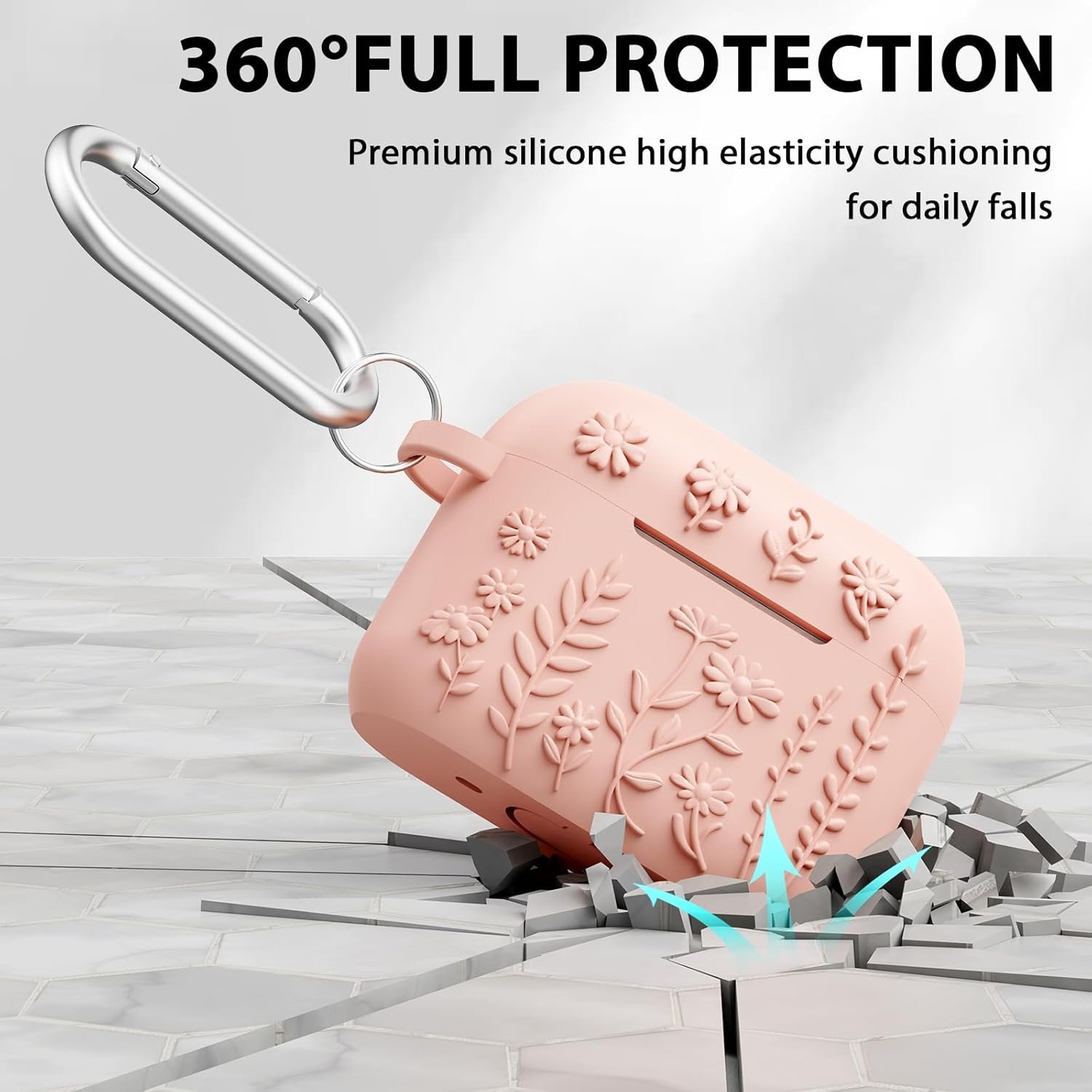 AirPods Pro 2 Case Cover, KOREDA Cute Flower Engraved Design Case for Airpods Pro 2nd Generation/1st Generation, Soft Silicone Full Protective Cover with Keychain & Cleaner Kit, Pink - Image 6