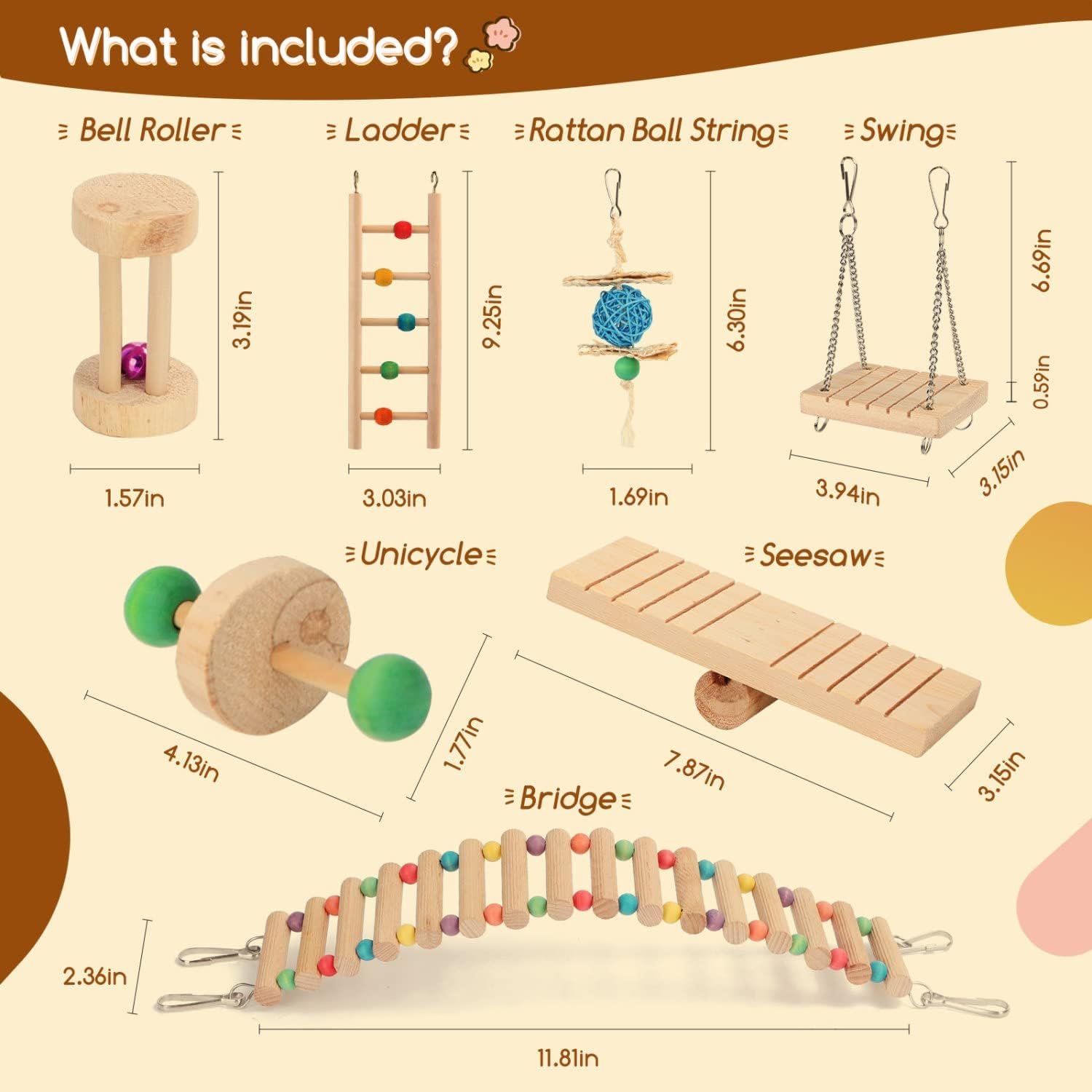 Nobleza Guinea Pig Toys, 7 Pack Natural Wooden Hamster Chew Toy Set, Teeth Care Molar Exercise Toys for Pet Rats, Dwarf Syrian Hamsters, Chinchillas, Gerbils - Image 7