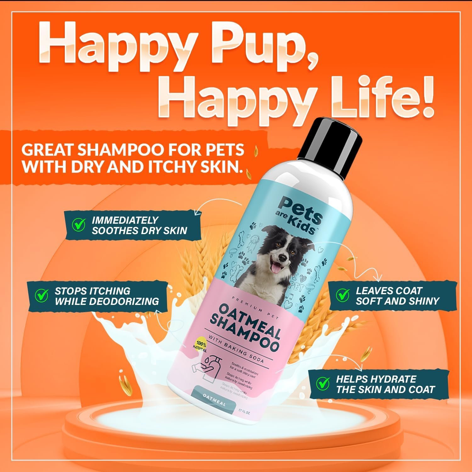 Pets Are Kids Too Oatmeal Dog Shampoo Baking Soda Hypoallergenic Anti Itch Moisturizing Soothing Deodorizing Pet Care Safe Puppy Shampoo Sensitive Skin Cat Shampoo - Coconut Based Cleanser 17 fl oz - Image 4