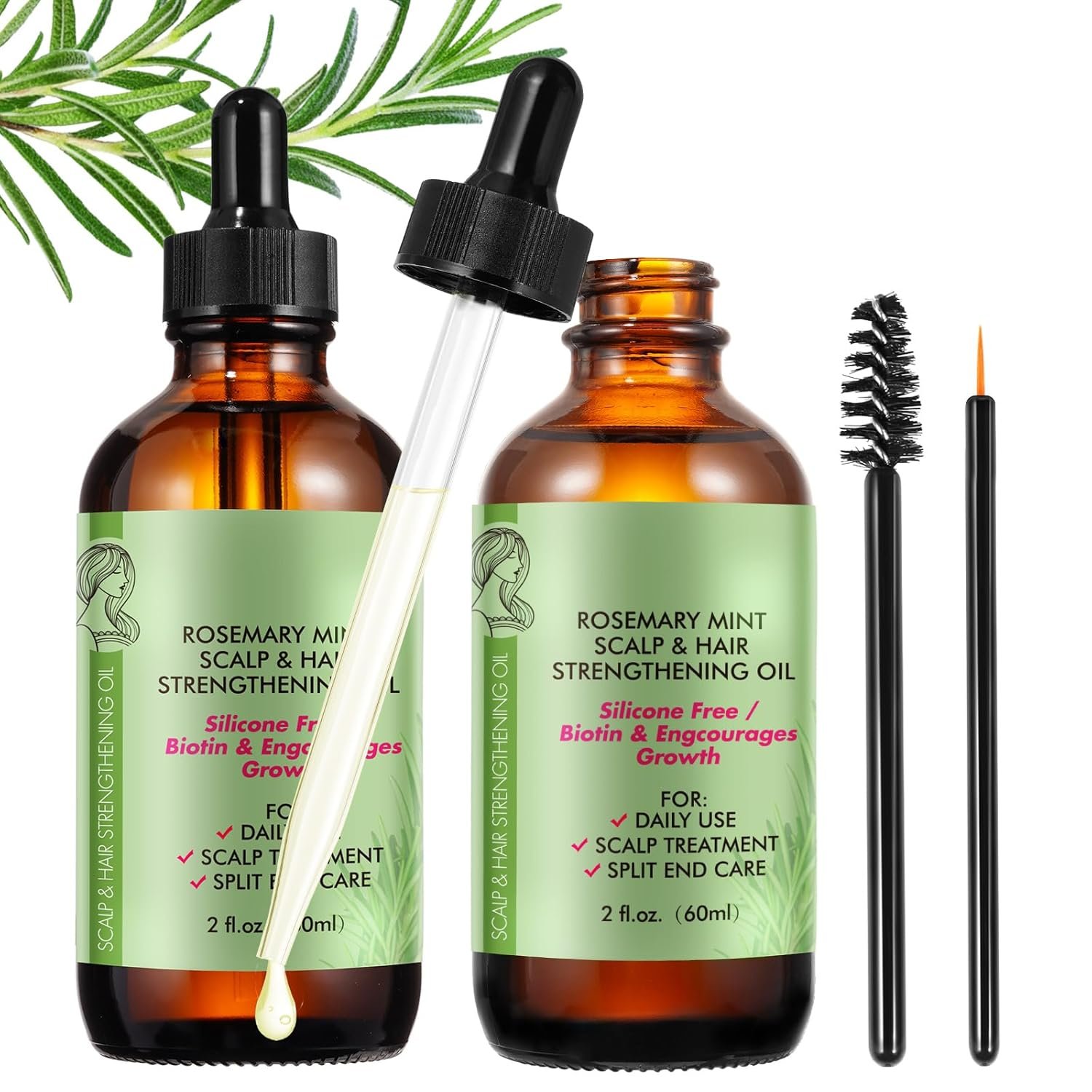 Rosemary Oil (2 Pack) for Hair Growth & Skin Care, 100% Pure Natural Oil for Thicker Stronger Hair, Suitable for All Hair Types - Image 2