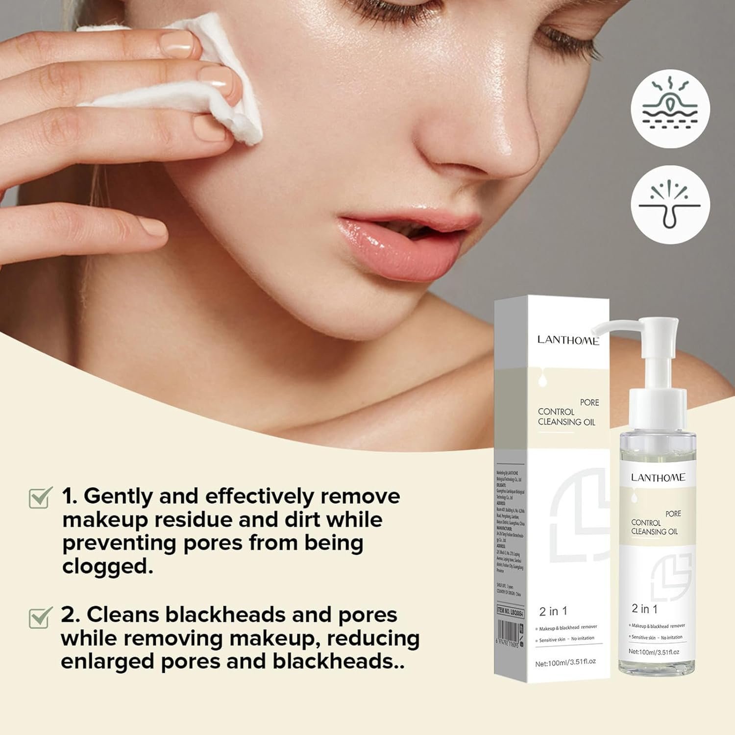 Deep Cleansing Facial Oil, Makeup Remover for Blackhead and Pores, Oil Control Melts Makeup Face Cleanser, Light & Non-Greasy, Soothes & Nourishes Skin 3.5 fl. oz - Image 4