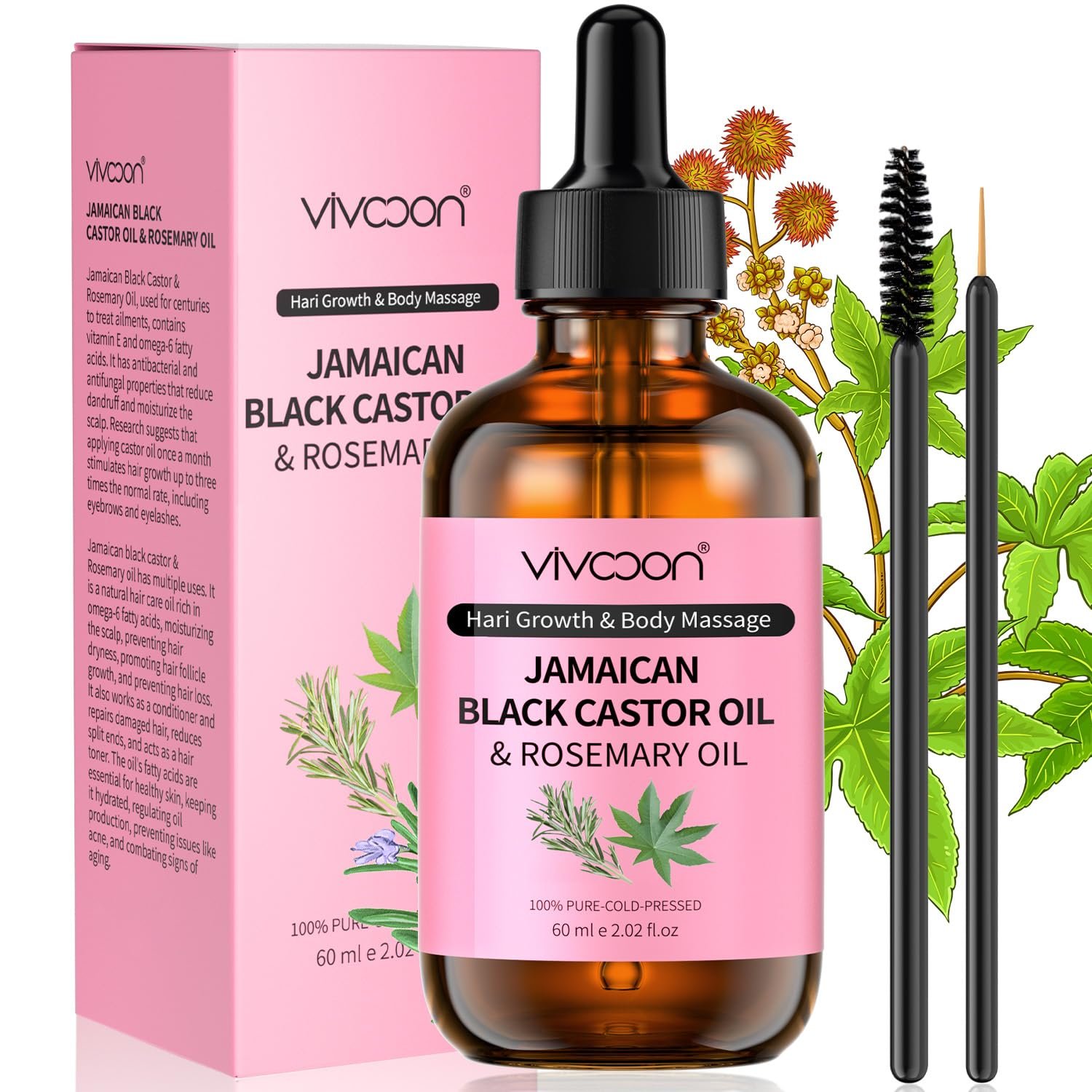 Jamaican Organic Black Castor Oil with Rosemary, Cold Pressed,for Hair , Eyelashes and Eyebrows Growth,100% Natural & Pure - Image 2