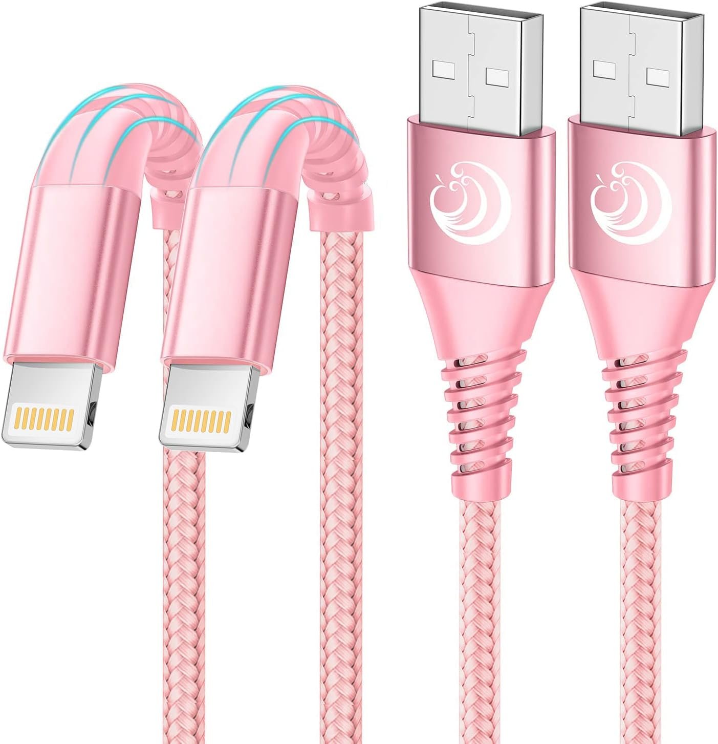 Aioneus iPhone Charger 6ft 2Pack, Apple Certified USB A to Lightning Cable Nylon Braided Phone Charger Cord Fast Charging for iPhone 14 13 12 11 Pro Xr Xs Max 10 8 7Plus 6 SE -Pink - Image 2