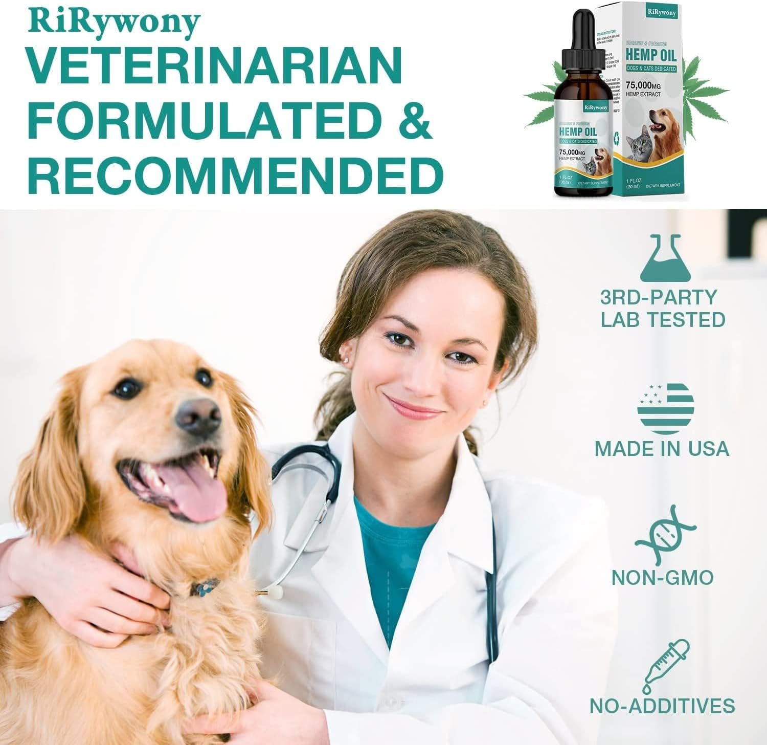 RiRywony Hemp Oil for Dogs Cats - Pure Hemp Drops for Pets Arthritis Pain Anxiety Relief Stress - Dog Herbal Supplements -Hip Joint Support Calming - Skin Health - Omega Fatty Acids - Made in USA - Image 7