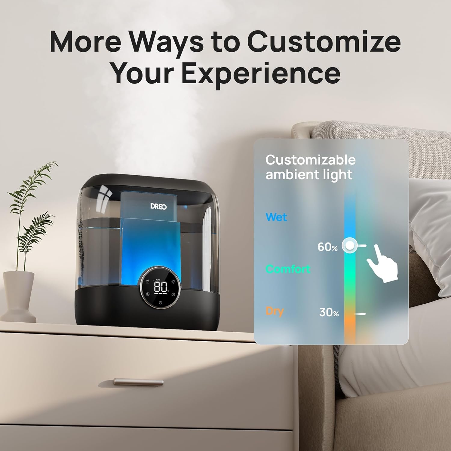 Dreo Smart Humidifiers for Bedroom, 6L Top Fill Supersized Cool Mist Humidifier for Large Room, 60 Hour Runtime, Quiet Ultrasonic Humidifiers for Plants, Baby, Indoor, Home, Night Light, Black - Image 6