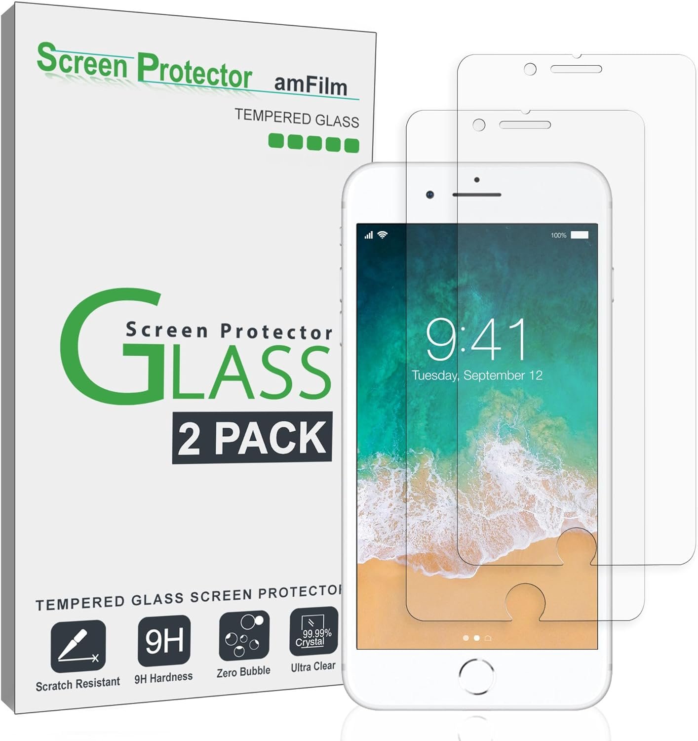 amFilm Essential Screen Protector for Apple iPhone SE 3 SE2, iPhone 8, iPhone 7, iPhone 6S iPhone 6 4.7", Premium 9H+ Tempered Glass, Anti-Scratch, HD-Clear and Touch-Sensitive, Case Friendly, 2 Pack - Image 2