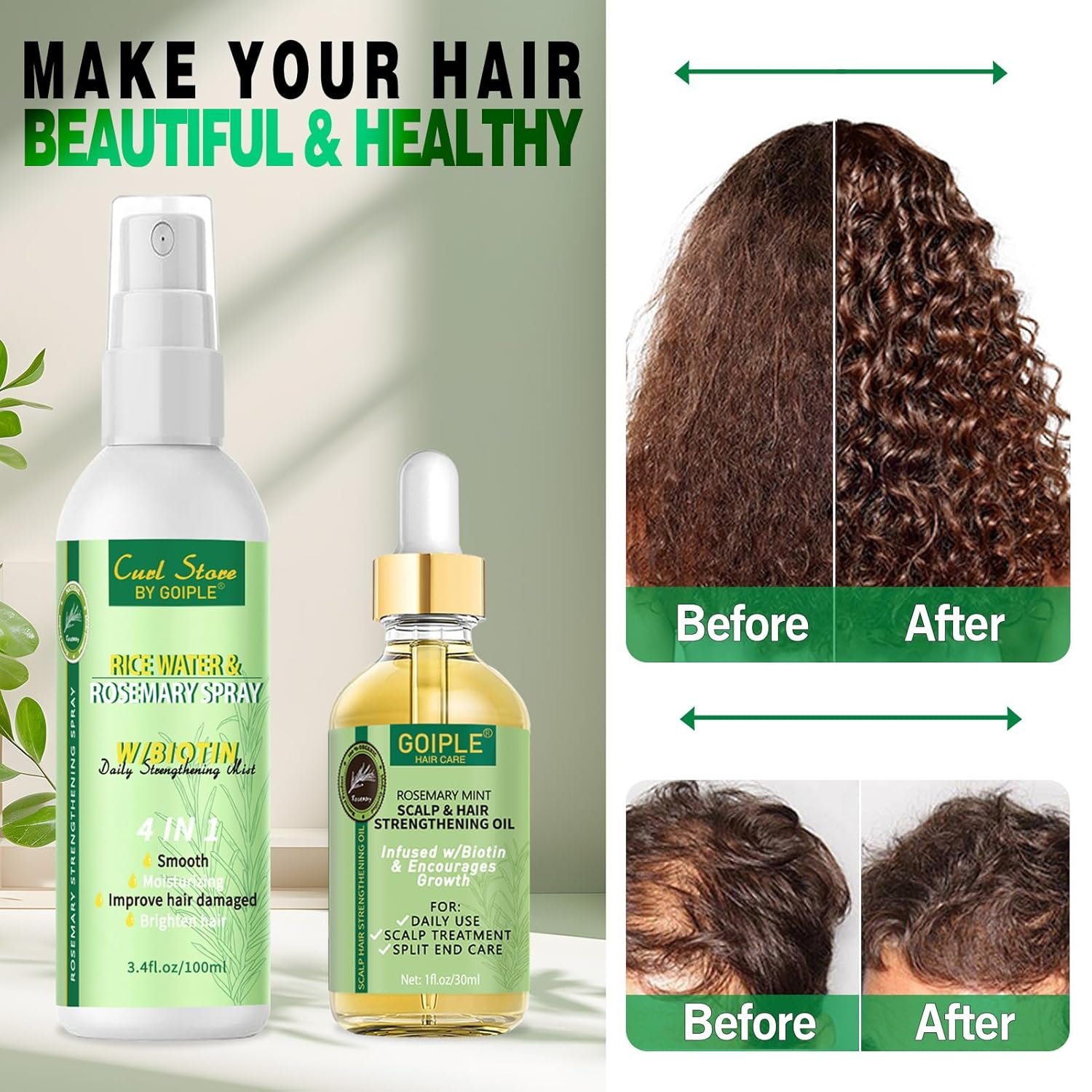 Organic Rosemary Oil For Hair Growth Rice Water Rosemary Spray,Scalp Hair Growth Oil With Essential Oils, Rosemary Hair Oil Nourishing For Split Ends, Dry Scalp, Hair Growth with Detangling Comb Set - Image 7