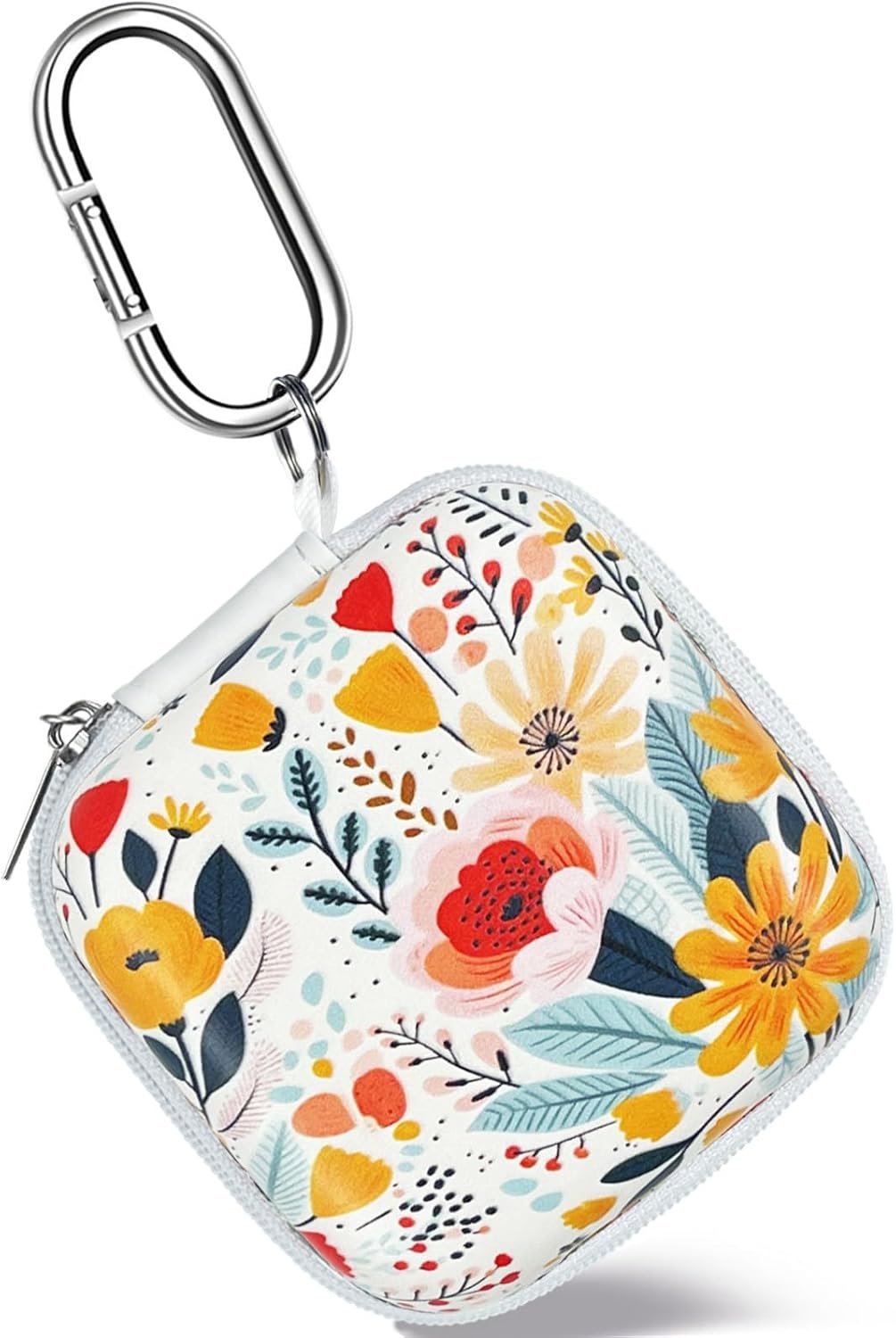 Square Earbud Case, Headphone Organizer Ear Bud Case Portable EVA Carrying Case Storage Bag with Carabiner for AirPods 4 Airpods Pro 2 Beats Bose Galaxy Buds 3 Data Cable Storage (Blooming Floral) - Image 2