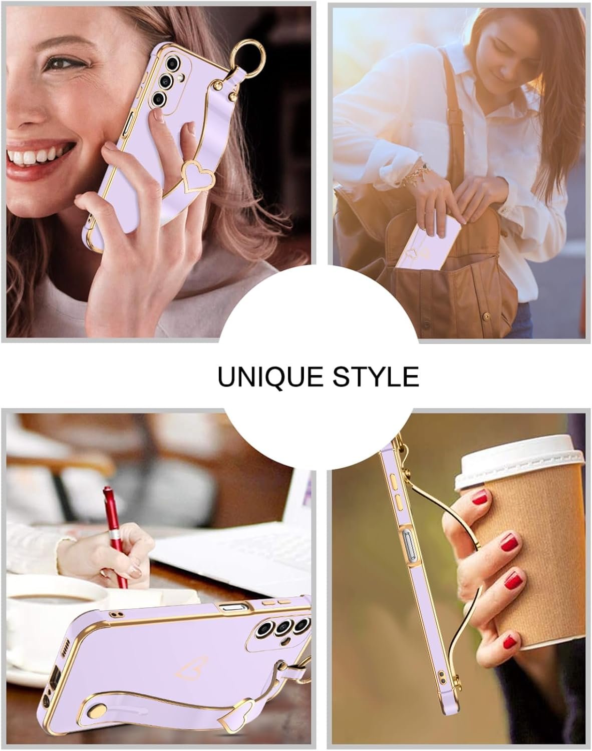 BENTOBEN for Galaxy A14 5g Phone Case with Adjustable Wristband Kickstand, Cute Heart Luxury Plating Bumper, Raised Corners Shockproof Women Girls Phone Cover for Samsung Galaxy A14, Lavender Purple - Image 10