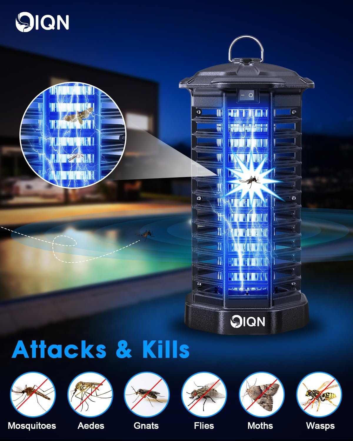 Bug Zapper Outdoor, Plug in Electric Mosquito Fly Zapper w/ 15W Light & 4200V Grid & on/Off Switch, Mosquito Traps & Killer for Indoor, Kitchen, Patio, Backyard and More (Black) - Image 3