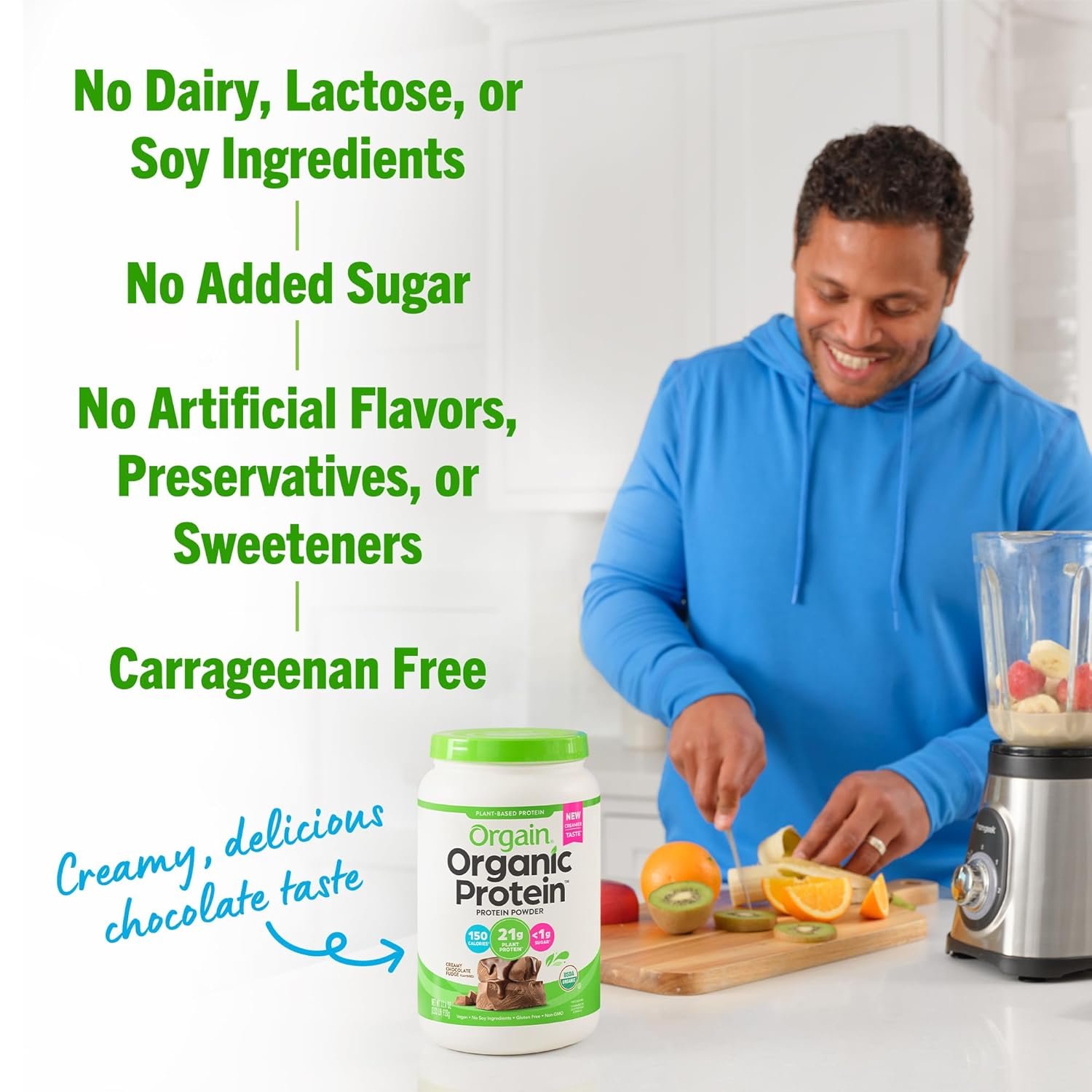 Orgain Organic Vegan Protein Powder, Creamy Chocolate Fudge - 21g Plant Protein, 7g Prebiotic Fiber, Low Net Carb, No Lactose Ingredients, No Added Sugar, Non-GMO, For Shakes & Smoothies, 2.03 lb - Image 7