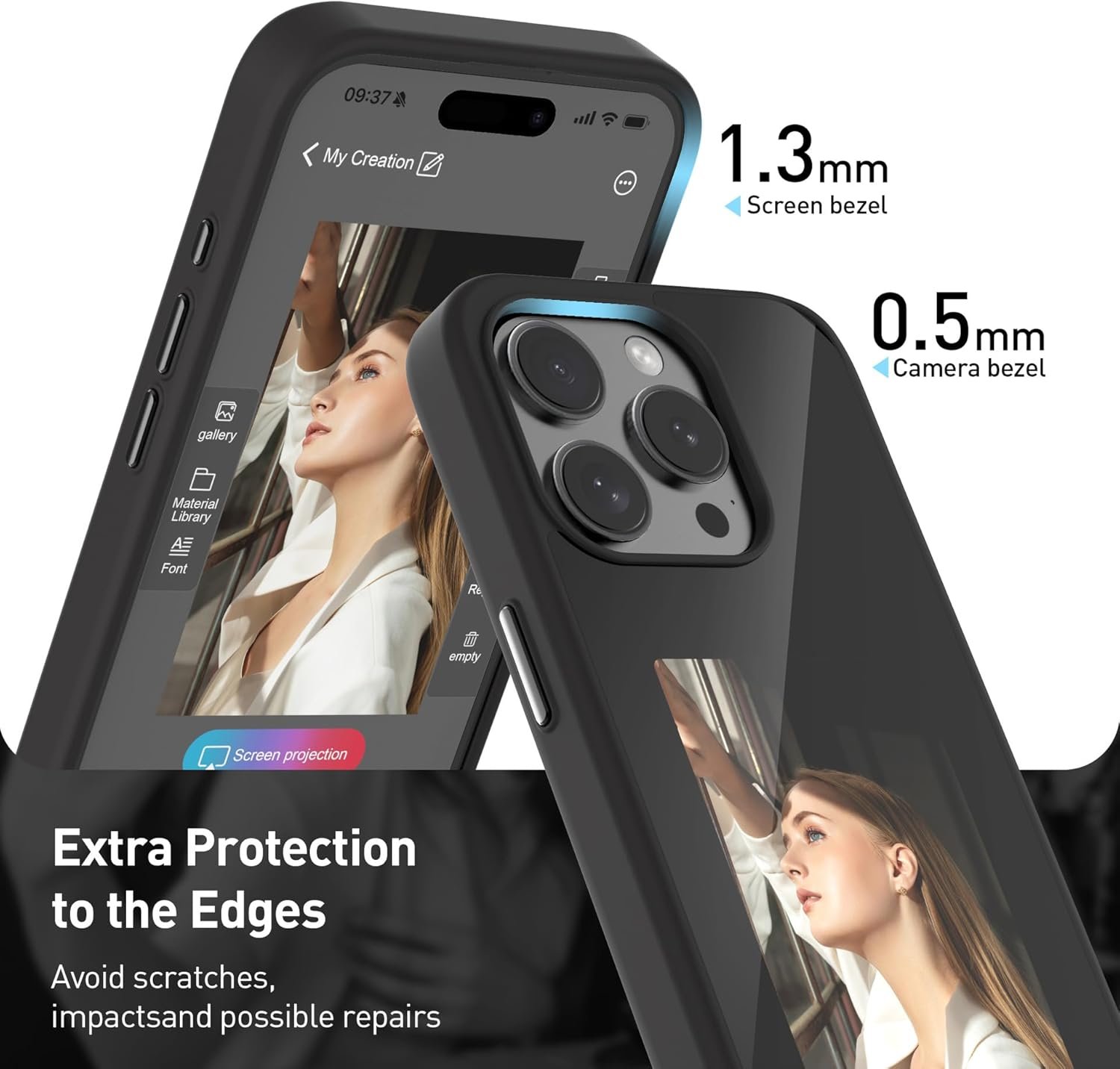 Antetek Ink Screen Phone Case, Picture Cases for iPhone 15 PRO MAX, Smart Photo Rear Projection Customiza Phone Case Instantly Display Photos On Case Cover (Black, for iPhone 15 Pro Max) - Image 9
