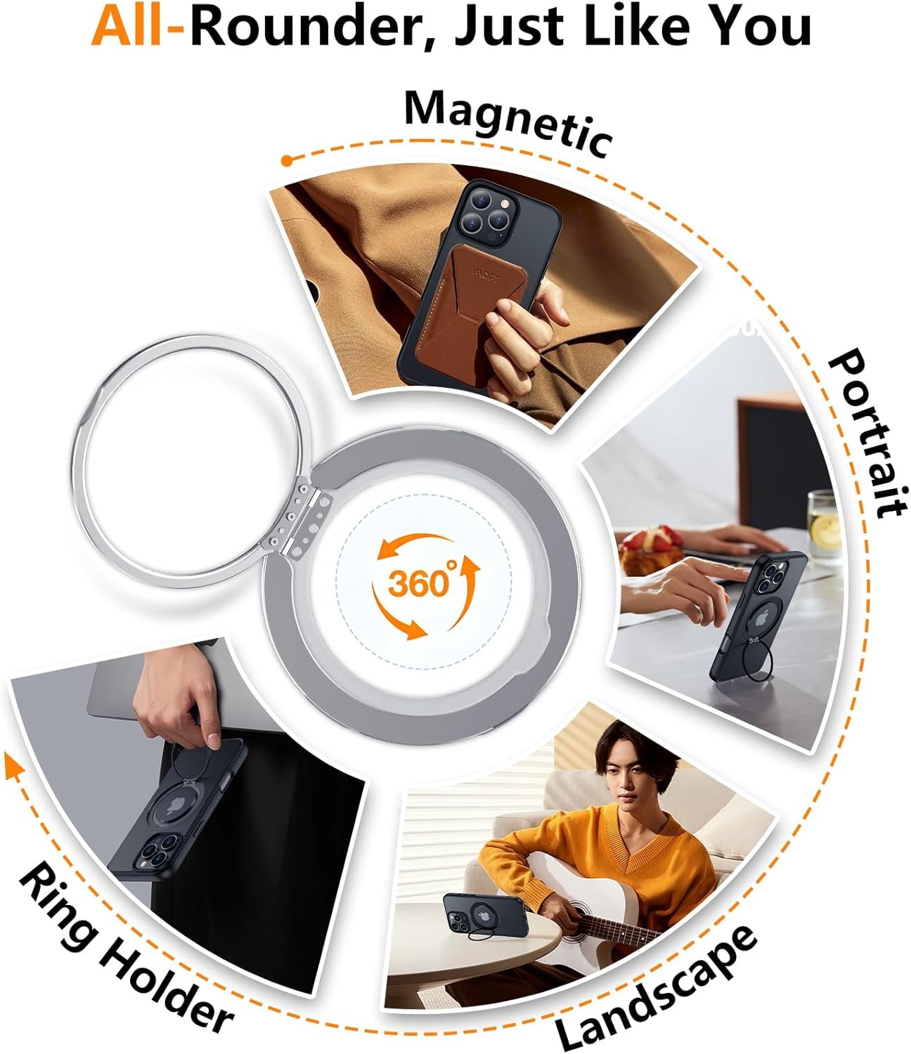 Temdan Designed for iPhone 16 Pro Max Case, 360°Rotatable Ring Stand Case Matte Skin Feeling Compatible with MagSafe Military-Grade Protection Magnetic Kickstand Case 6.9 inch -Matte Black - Image 4