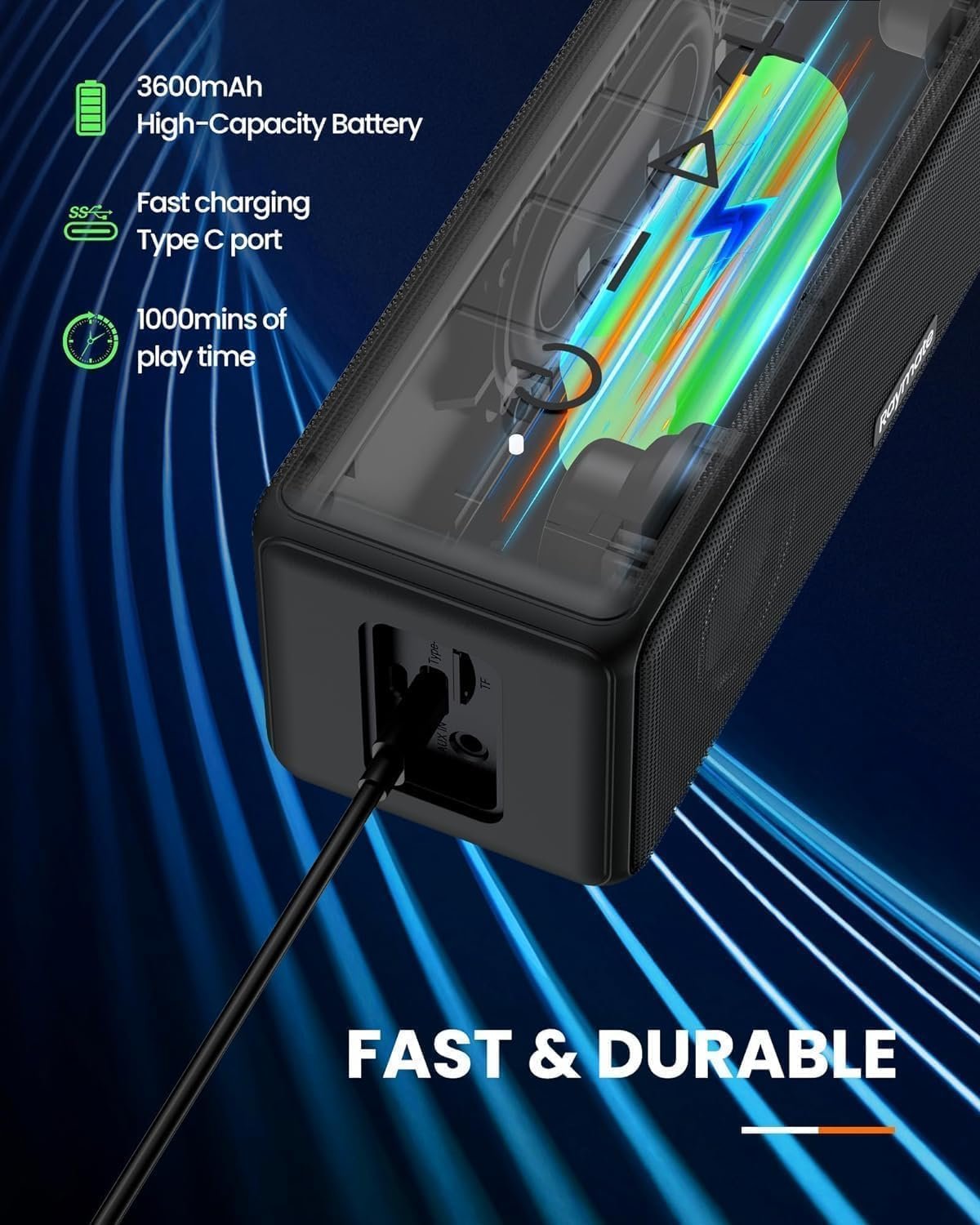 Raymate Bluetooth Speakers, HiFi Stereo Sound with DSP, 30W IPX7 Waterproof Speaker Wireless Bluetooth-V5.0, 1000mins Playtime, Portable Speaker for Home, Outdoor, Party - Image 5