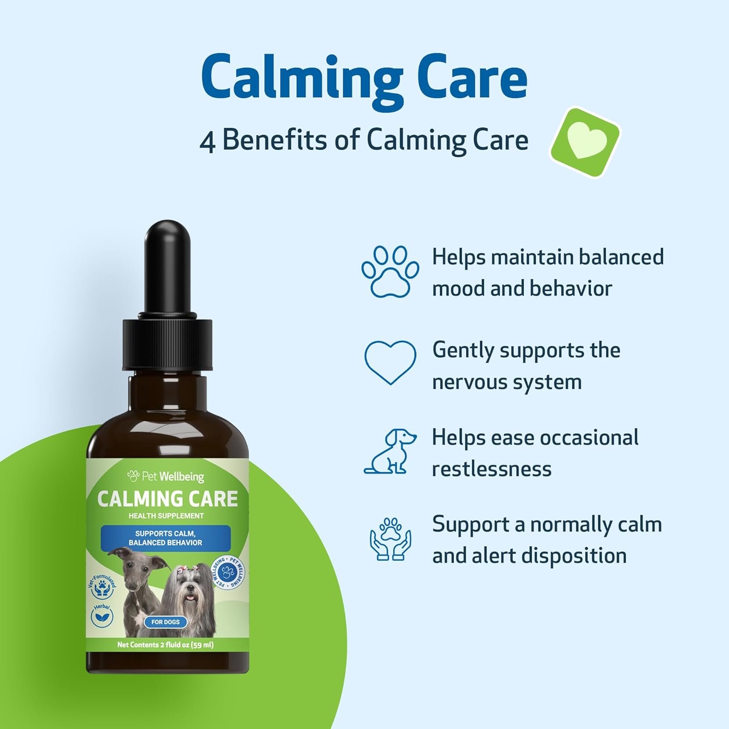 Pet Wellbeing Calming Care for Dogs - Calm Support, Relaxed Nervous System, Emotional Balance, Adaptogens, Ashwagandha, Holy Basil - Veterinarian-Formulated Herbal Supplement 2 fl oz (59 ml) - Image 4