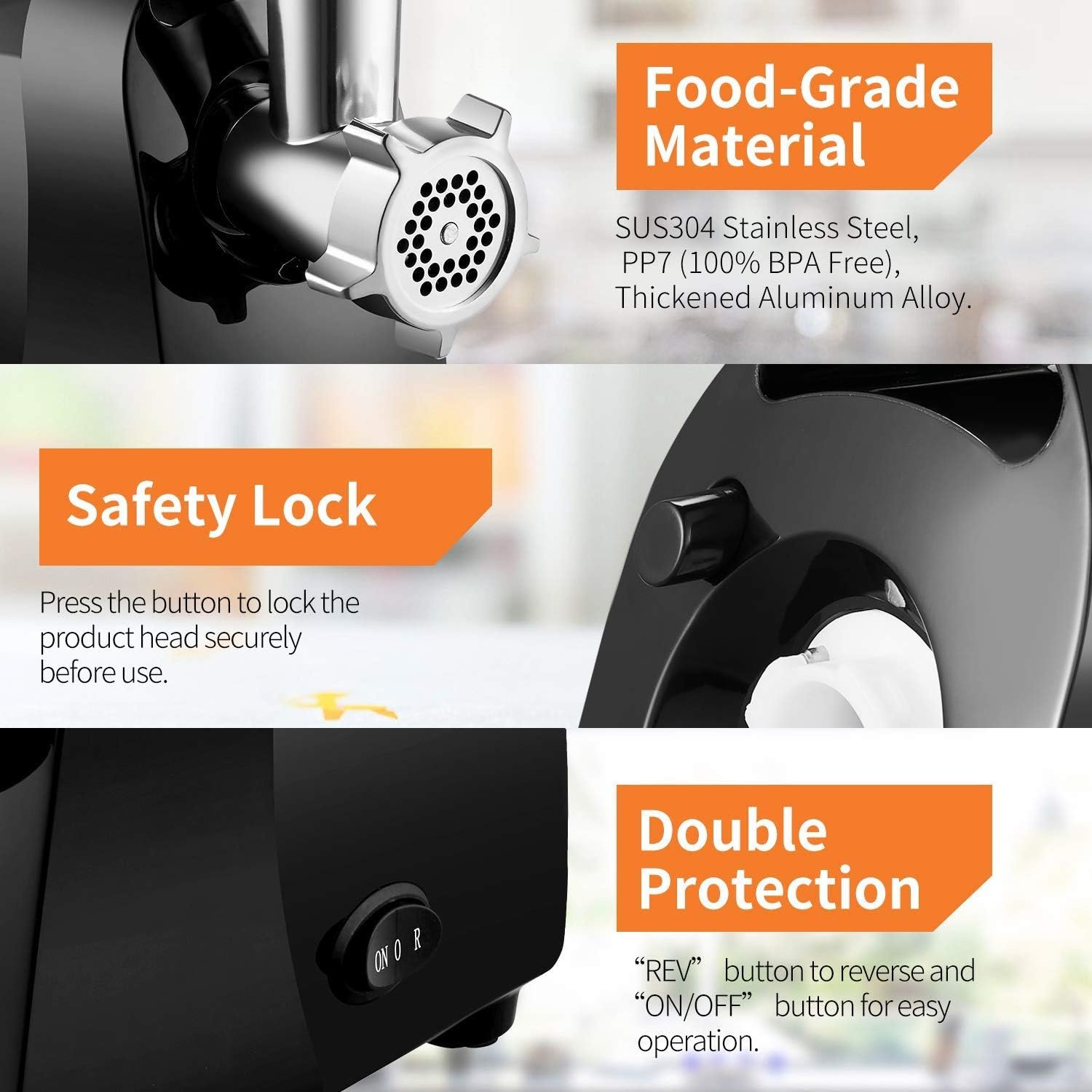 Electric Meat Grinder,Multifunction Meat Mincer & Sausage Stuffer,With 3 Grinding Plates,Sausage & Kubbe Kit for Home Kitchen heavy duty - Image 5