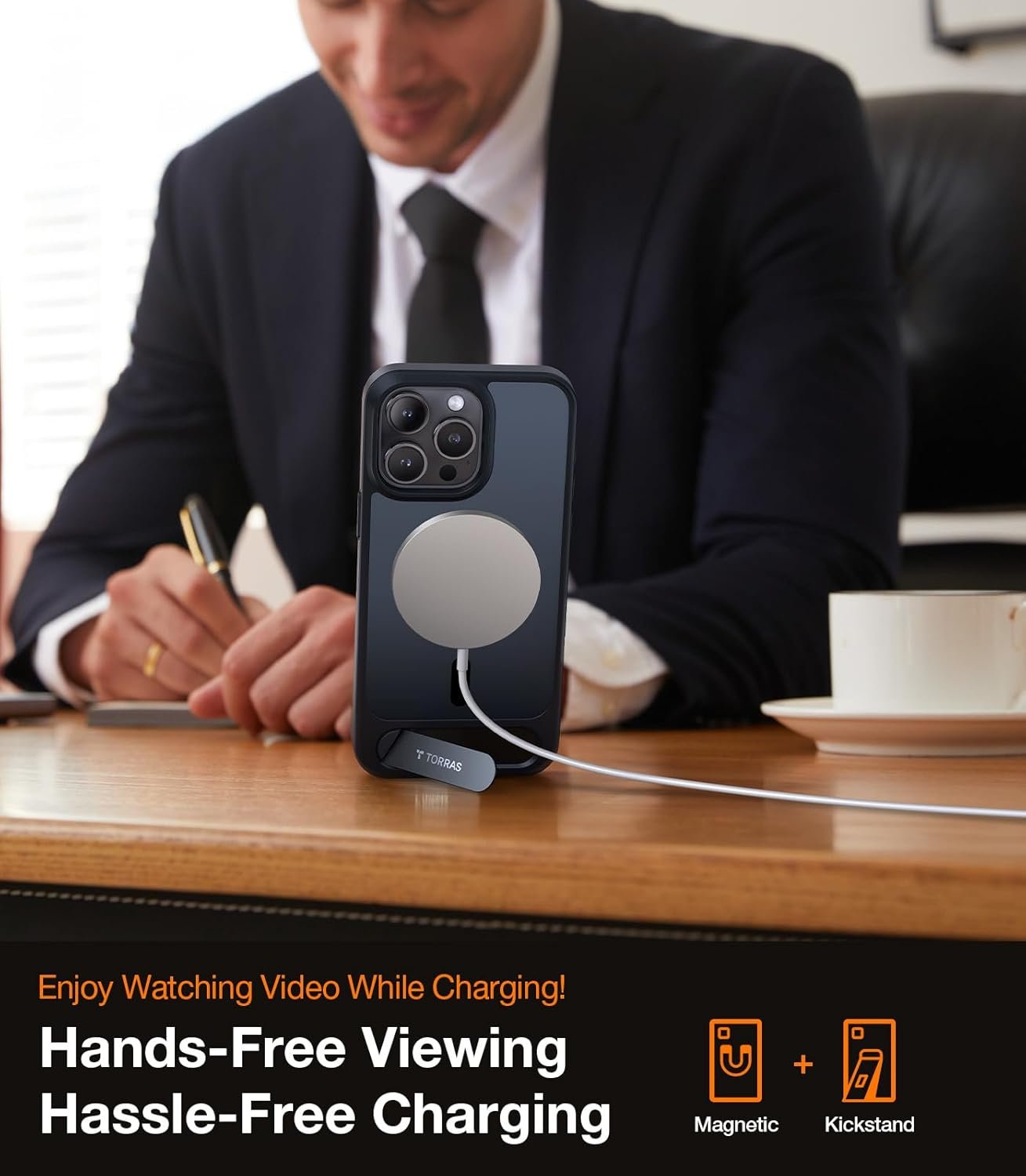 TORRAS Strong Magnetic & Seamless Stand for iPhone 15 Pro Max Case, Fit for MagSafe, Mil-Grade Drop Protection, Adjustable Kickstand Phone Case for iPhone 15 Pro Max, Slim Frosted Matte Black - Image 10