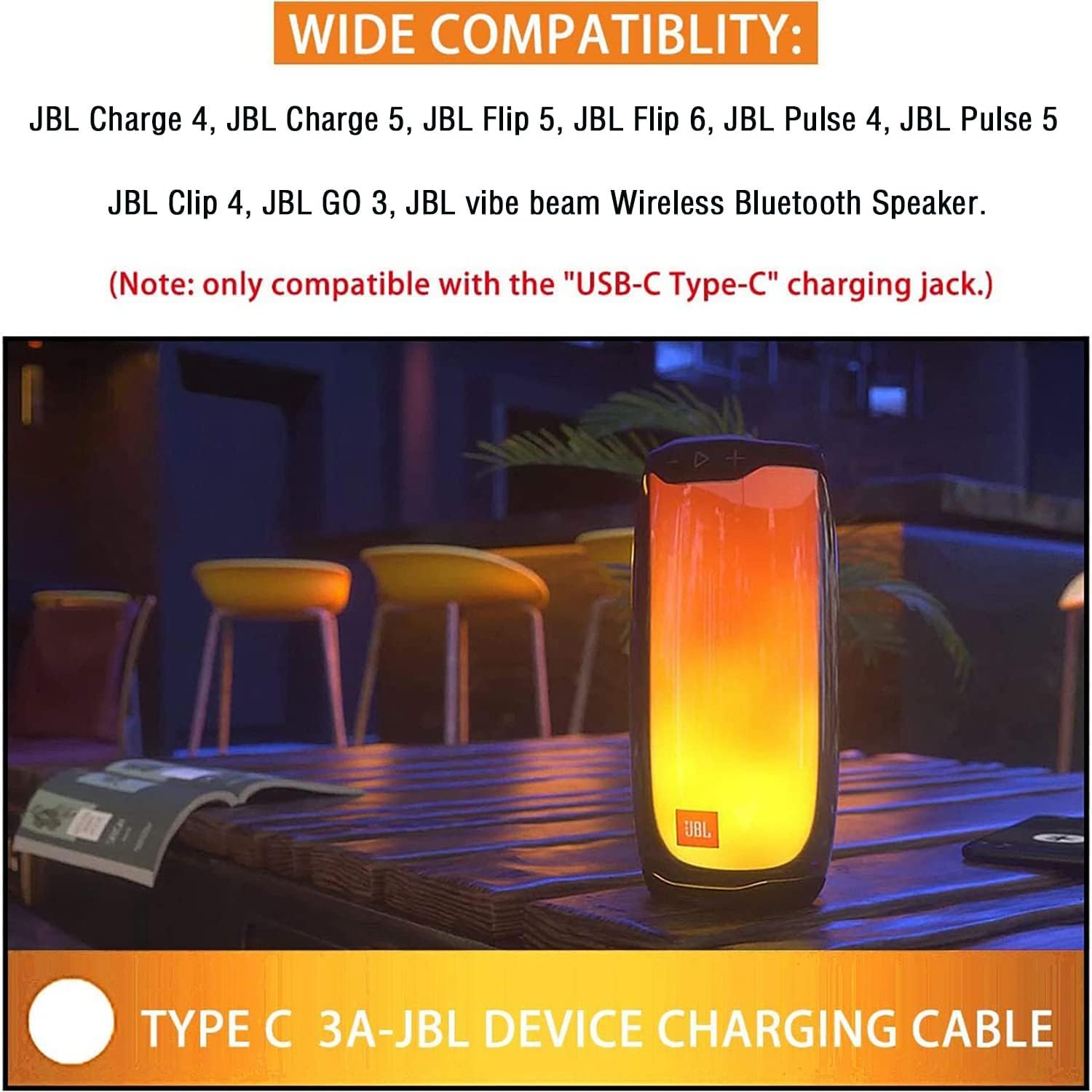 USB Power Charger Charging Cable Cord Compatible with for JBL Charge 4, Charge 5, JBL Flip 5,Flip 6, JBL Pulse 4 Clip4, JRPOP, Endurance Peak II, JBLCHARGE4BLKAM Wireless Bluetooth Earphones Speakers - Image 6