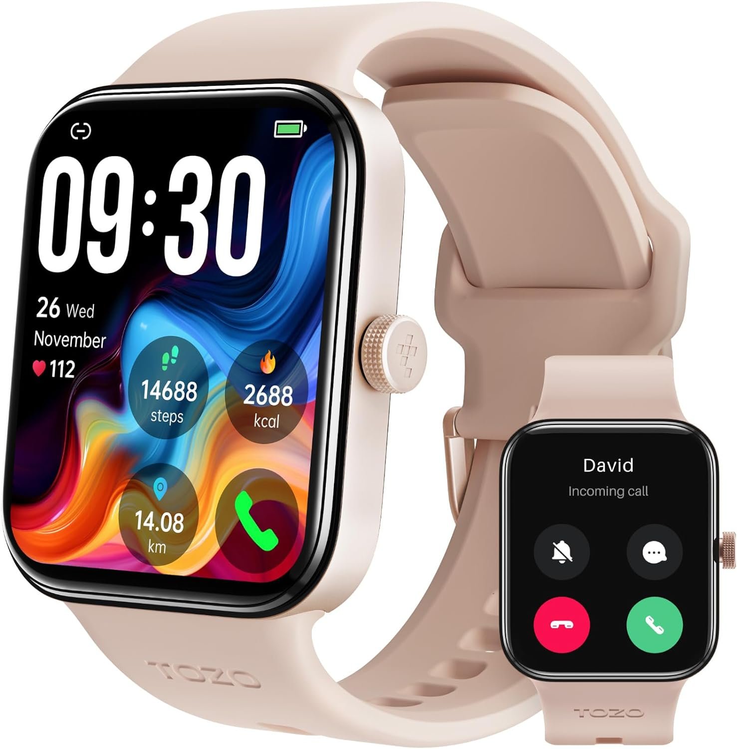 TOZO S4 AcuFit One Smart Watch 1.78" AMOLED Ultra-Clear Screen for Men Women, Call/Answer Fitness Tracker, Heart Rate Sleep Blood Oxygen Monitor IP68 Waterproof for iOS 11.0+ Android 9.0+ Rose Gold - Image 2