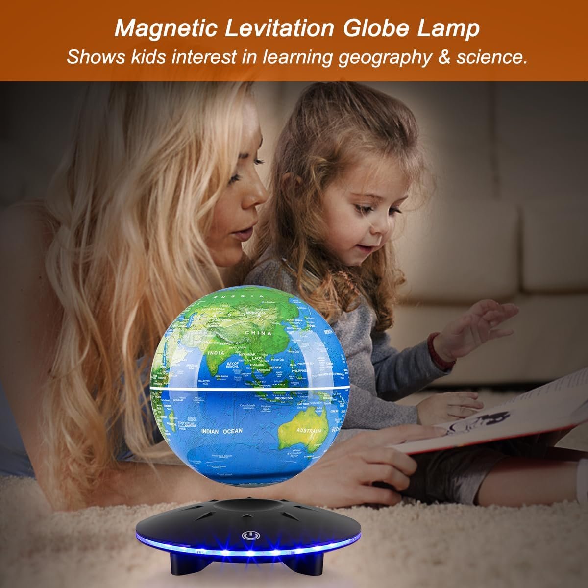 Magnetic Levitating Globe, 6 Inch LED Levitation Floating World Map Globe, Auto Rotation Suspended in Mid-air with Touch Control for Home Office Desk Decoration - Image 5