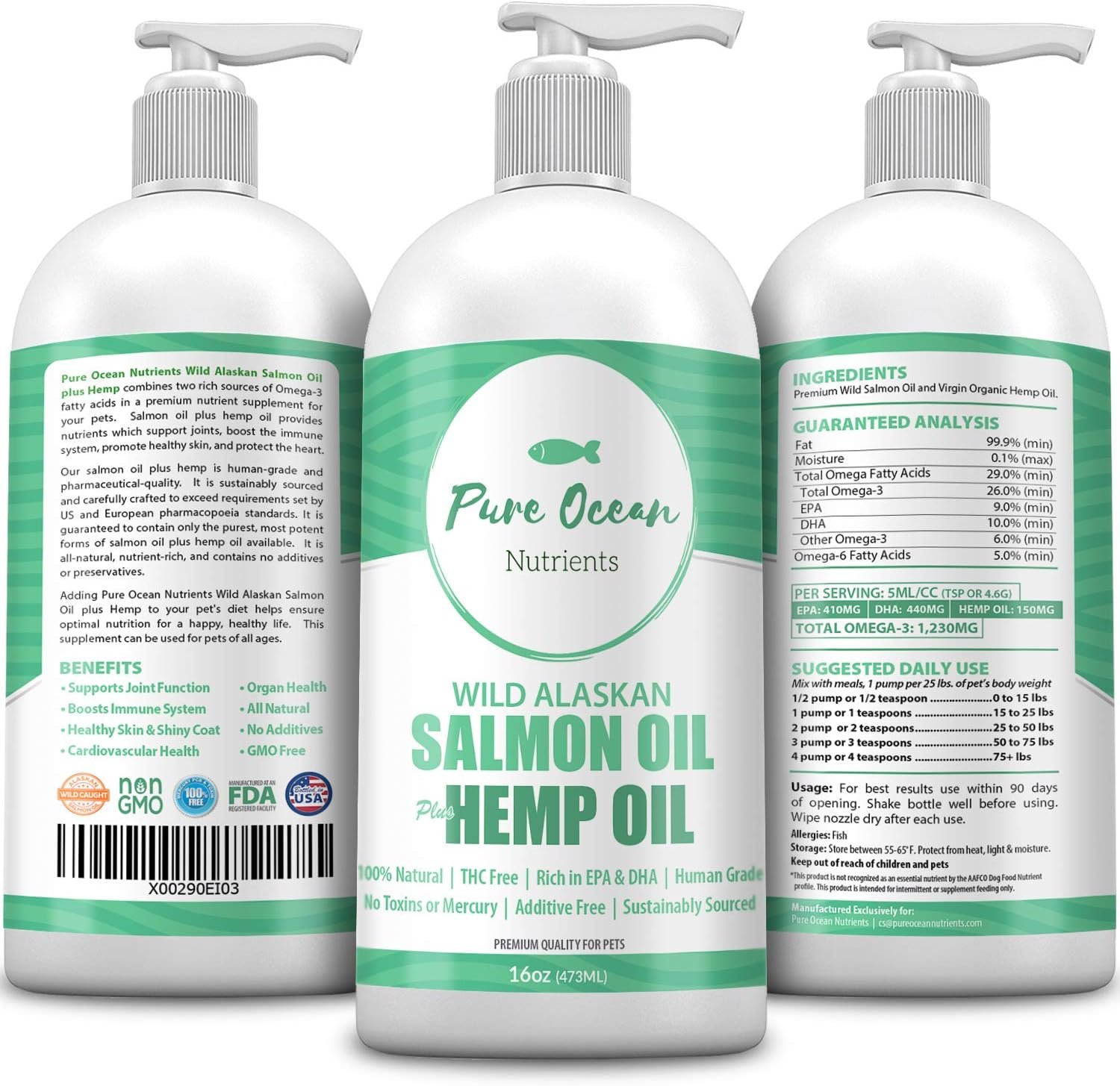 Wild Alaskan Salmon Fish & Hemp Seed Oil for Dogs 16 oz; Natural Liquid Supplement with Omega 3's Support Joint, Heart, and Immune Health; Essential Fatty Acids Promote a Shiny Coat and Healthy Skin - Image 3