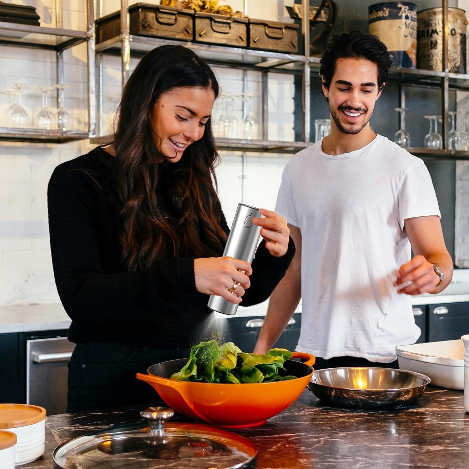 Electric Salt and Pepper Grinder Set, Rechargeable with Charging Base,Adjustable Coarseness with LED Light, Stainless Steel Automatic Pepper and Salt Mill Refillable(2 Packs) - Image 9