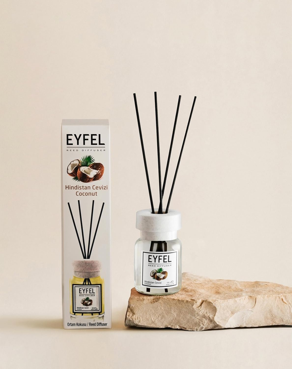 EYFEL Reed Diffusers for Home – Coconut Reed Diffuser Set 4.05 fl oz Oil Diffuser Sticks, Bathroom Diffuser, Bedroom Diffuser, Home Fragrances, Scented Sticks, Home Décor - Image 4