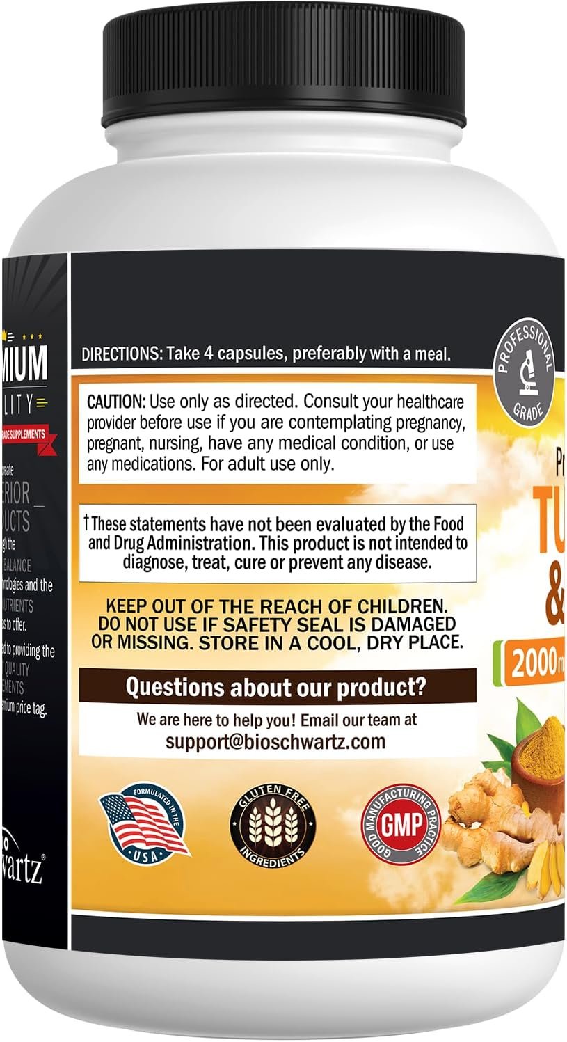 Turmeric Curcumin and Ginger 2000mg with BioPerine for Maximum Absorption, 95% Standardized Curcuminoids Natural Turmeric Supplement for Joint & Immune Support - Gluten-Free, No-GMO, 160 Capsules - Image 9