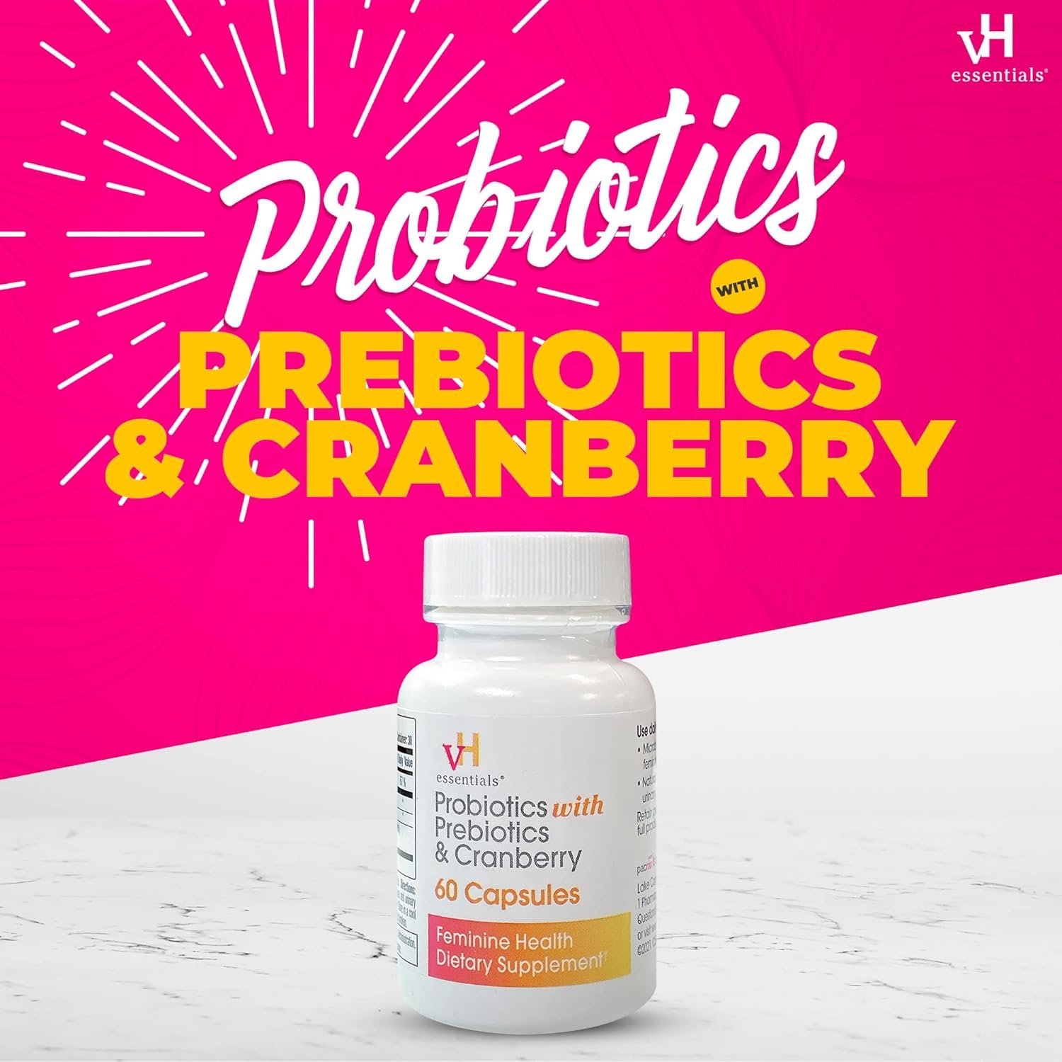 vH essentials Probiotics with Prebiotics and Cranberry Feminine Health Supplement - 60 Capsules - Image 4