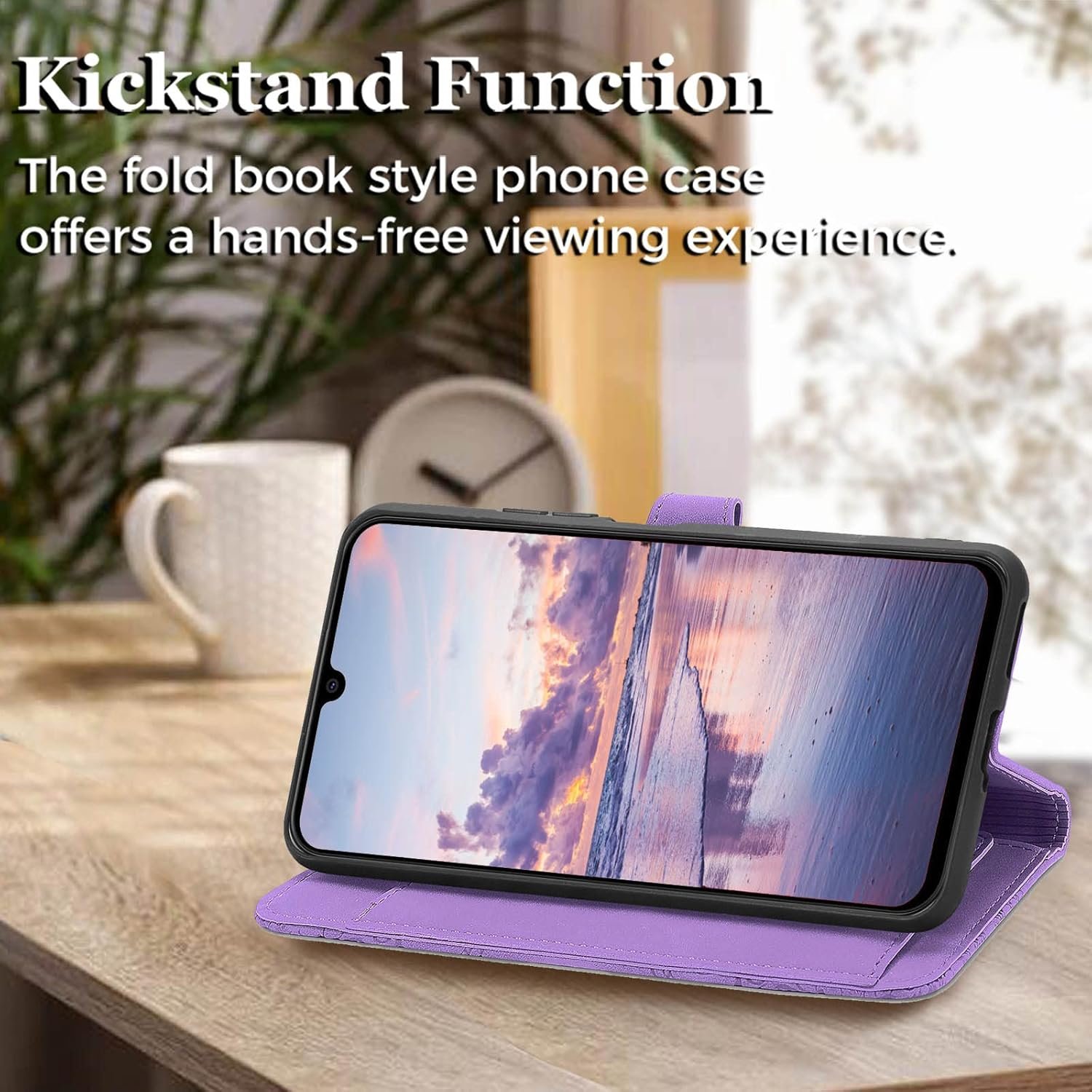 for Samsung Galaxy A14 Case Wallet,A14 Wallet Case for Women,Embossed PU Leather Protective Cover Magnetic Strap Zipper Card Holder Flip Phone Case for Samsung A14 5G(2023) (Purple) - Image 4