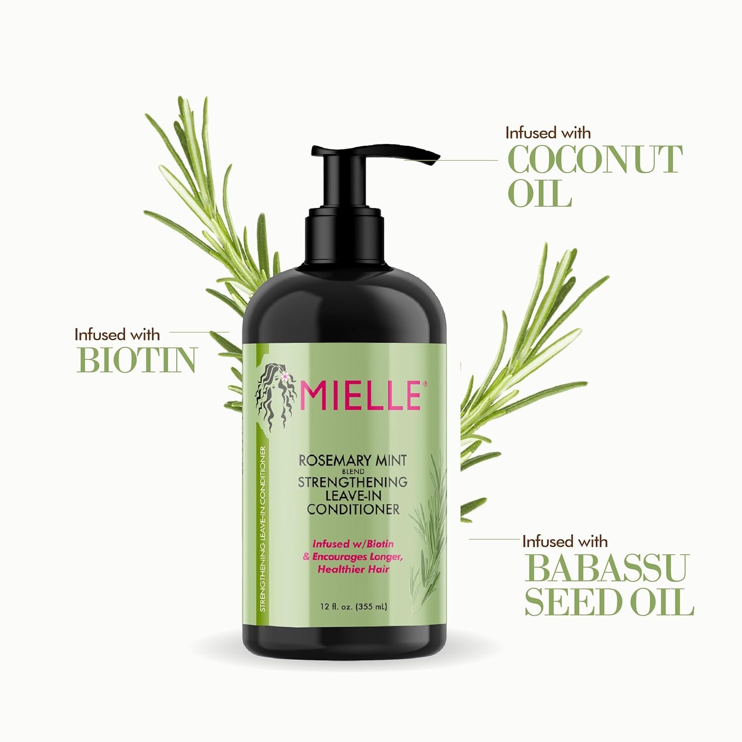 Mielle Organics Rosemary Mint Strengthening Leave-In Conditioner, Supports Hair Strength, Smooth Conditioner for Dry and Crinkled Hair, Weightless Hair Treatment - Image 4