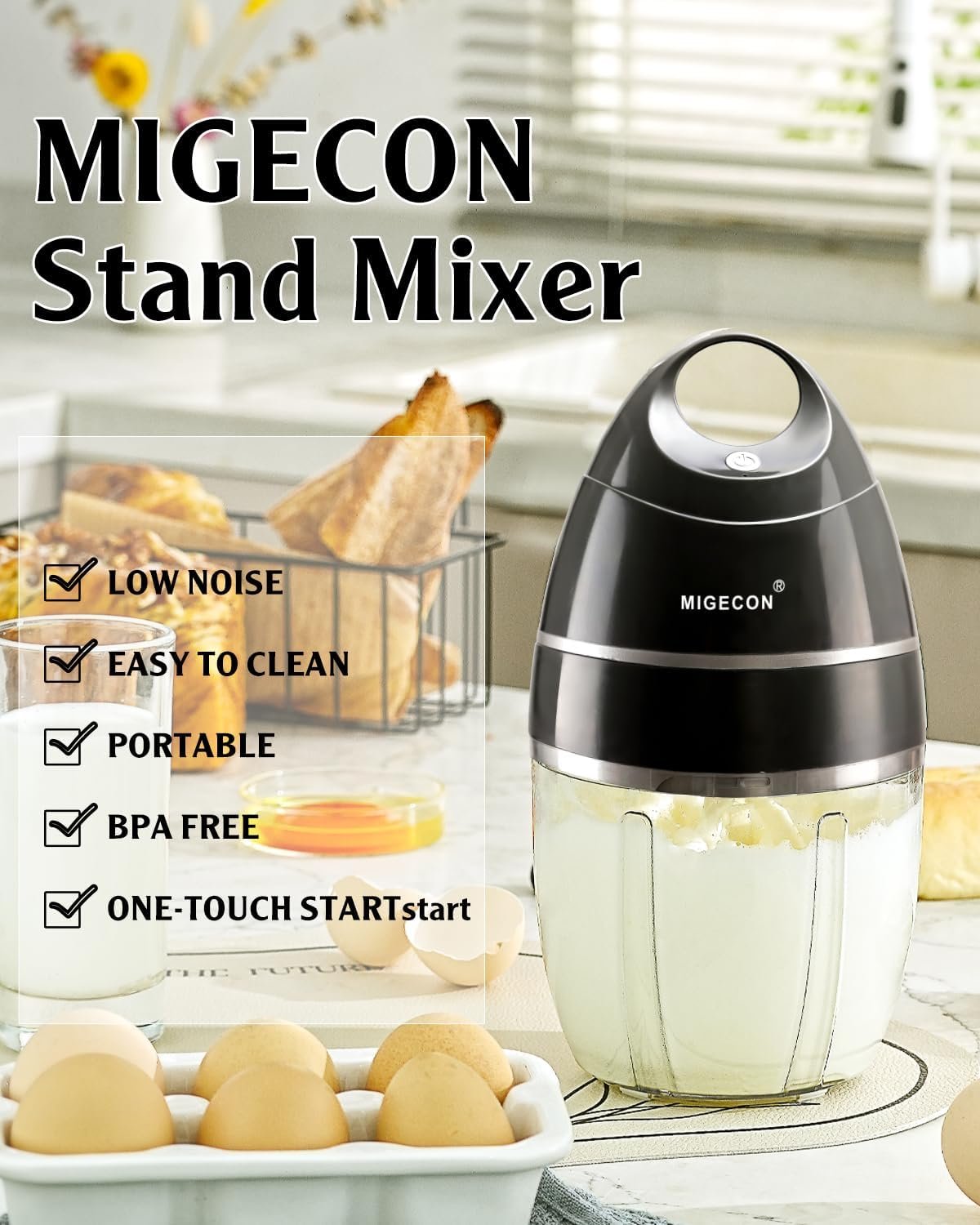 MIGECON Stand Mixer Electric Kitchen Mixer, Electric Egg Beater, Shampoo & dogs Body Wash Foam Whipper, One-touch operation to prevent spills (Dark Grey) - Image 6
