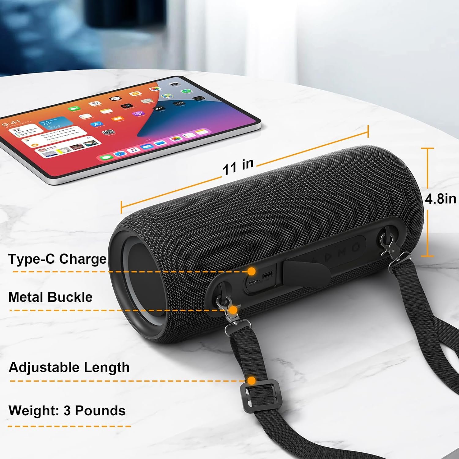 Passau Portable Bluetooth Speakers 40W Peak Loud Stereo Sound, Passive Radiators-Deep Bass, All Day Playtime, Adjustable Strap, BT5.3, IPX5 Wireless Speaker RGB Lights for Indoor Outdoor - Image 9