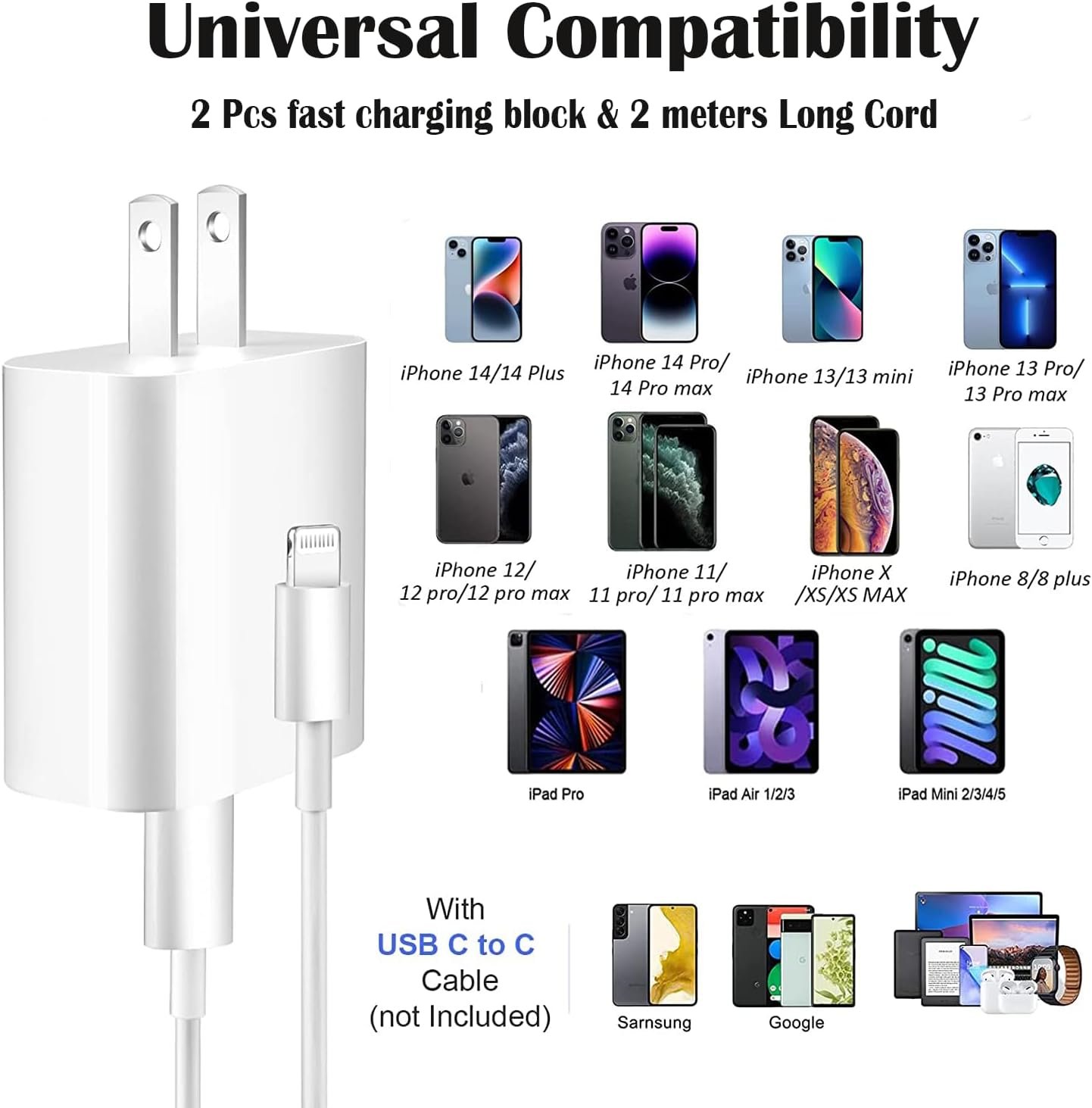 iPhone Charger Fast Charging,iPhone Fast Charger 2Pack Type C Fast Charger Block Plug Adapter 6FT USB-C to Lightning Cable Cord for iPhone 14/13/13 Pro/12 Pro/12 Pro Max/11/Xs Max/XR/X/SE,iPad,AirPods - Image 4