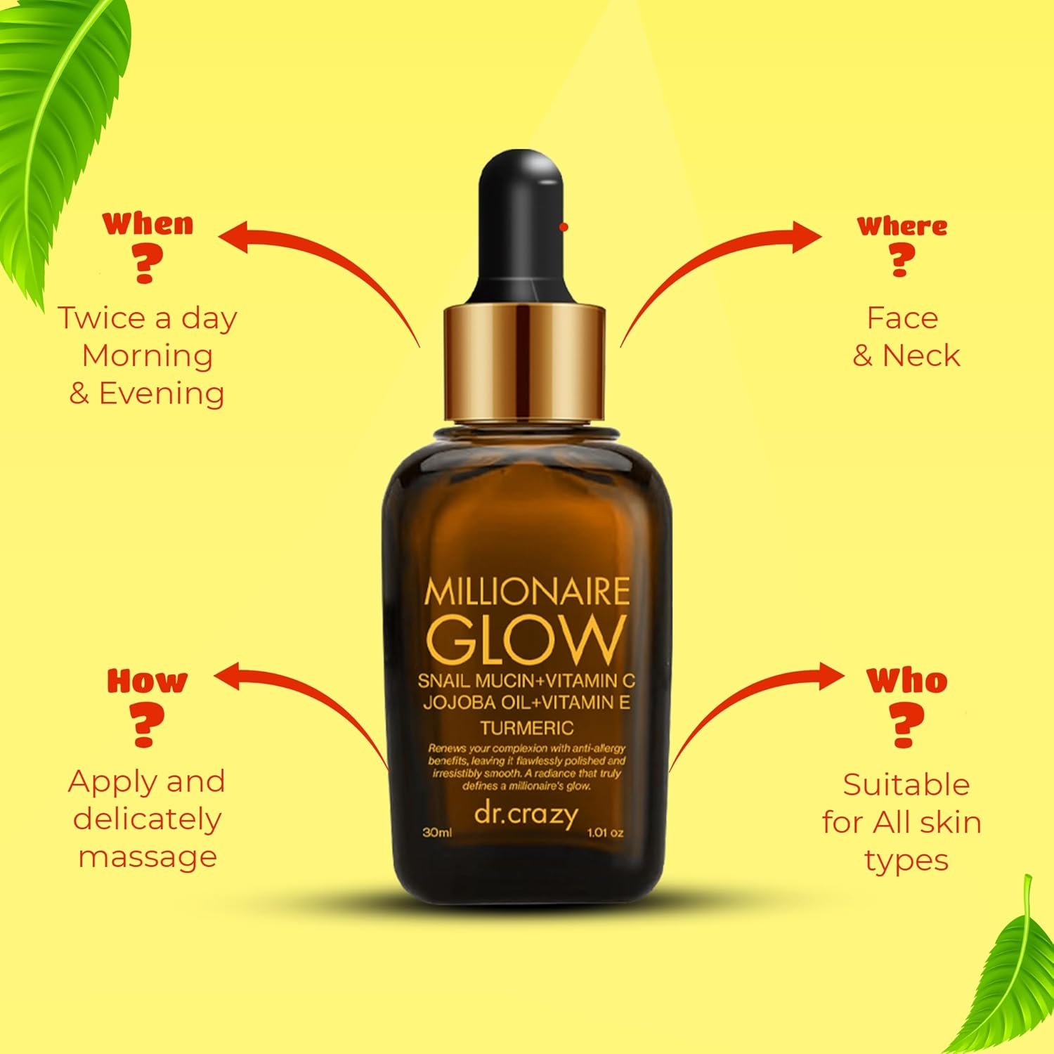 Dr Crazy Millionaire Glow Serum | Snail Mucin + Vitamin C Serum | Face Serum for Women | Jojoba Oil + Vitamin E Serum | Vitamin C Serum for Face | 30ml - Image 8
